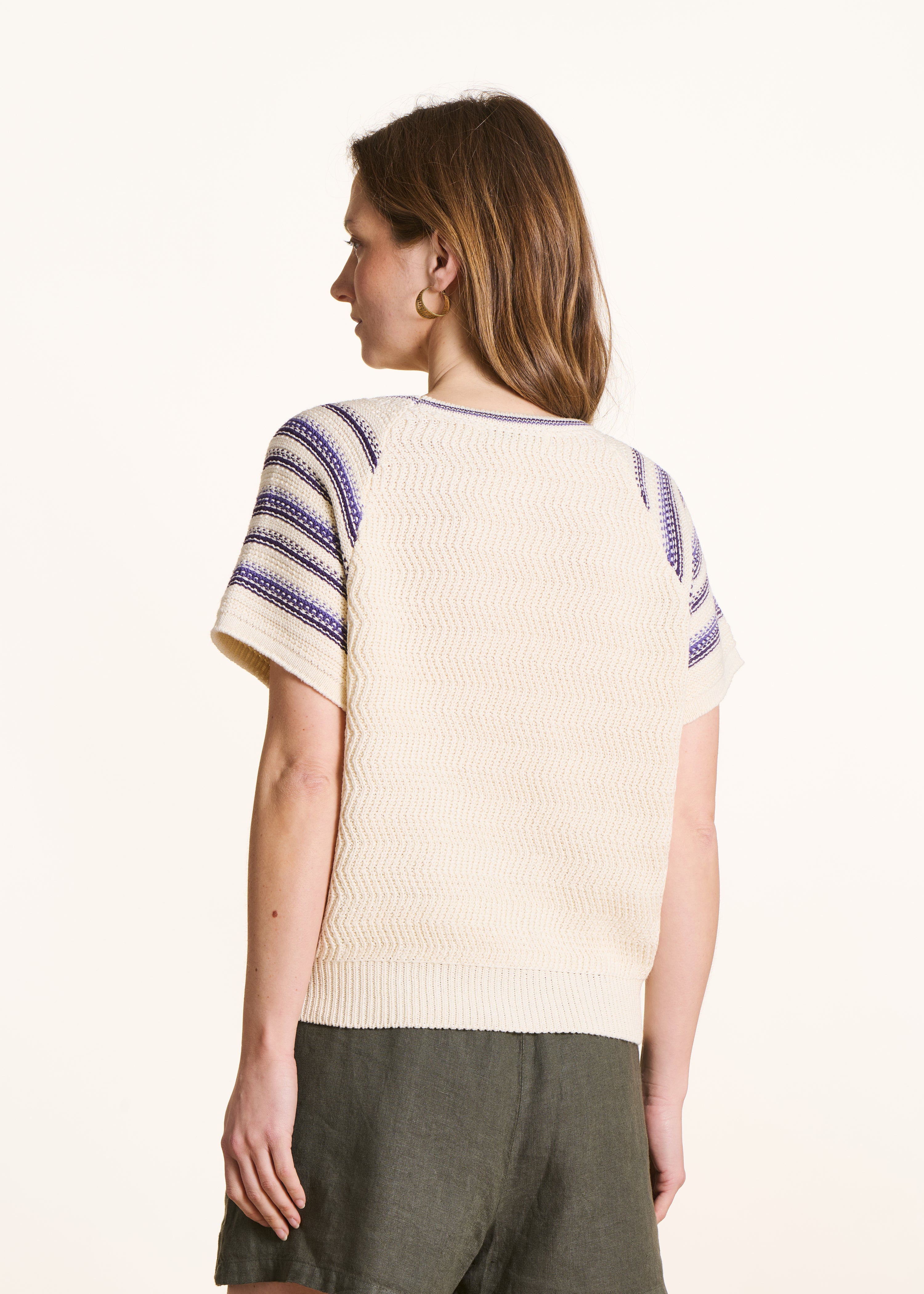la-f-e-marabout-e-pullover-ecru-violett-gestreift-kurzarm image 3