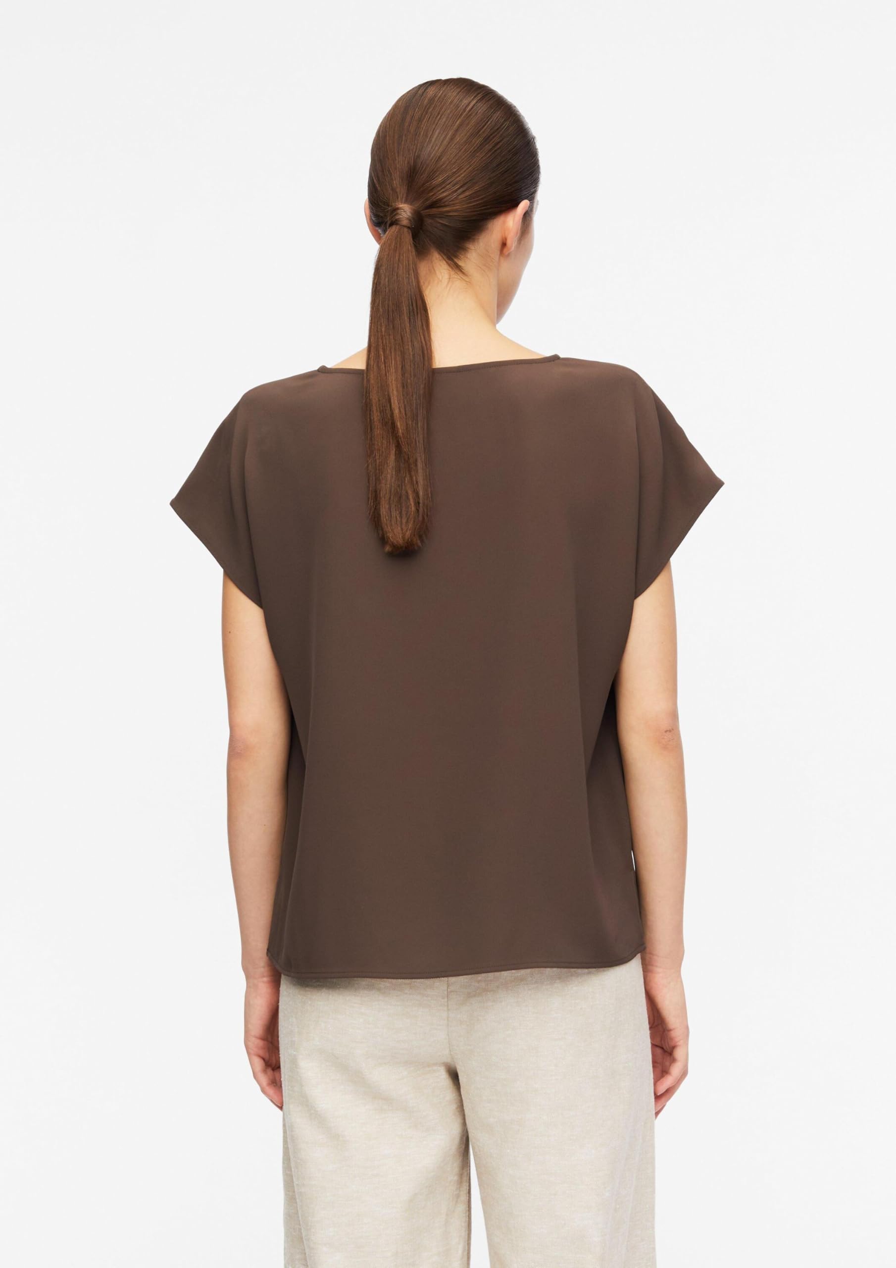 comma-blouses-bluse-kurzarm-rundhals-dunkelbraun-44 image 7