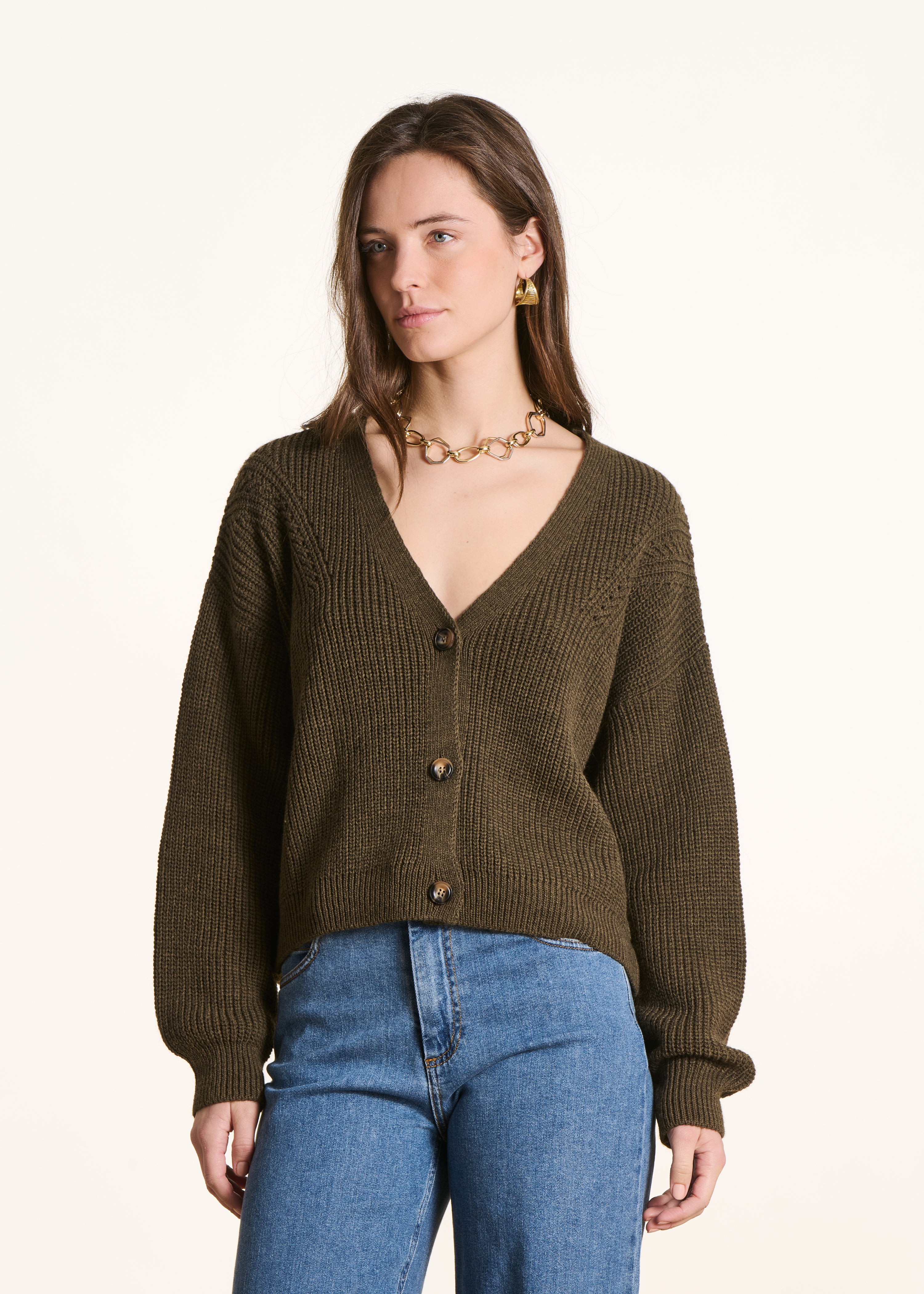la-f-e-marabout-e-ezastel-strickjacke-kaki-kurz-v image 1