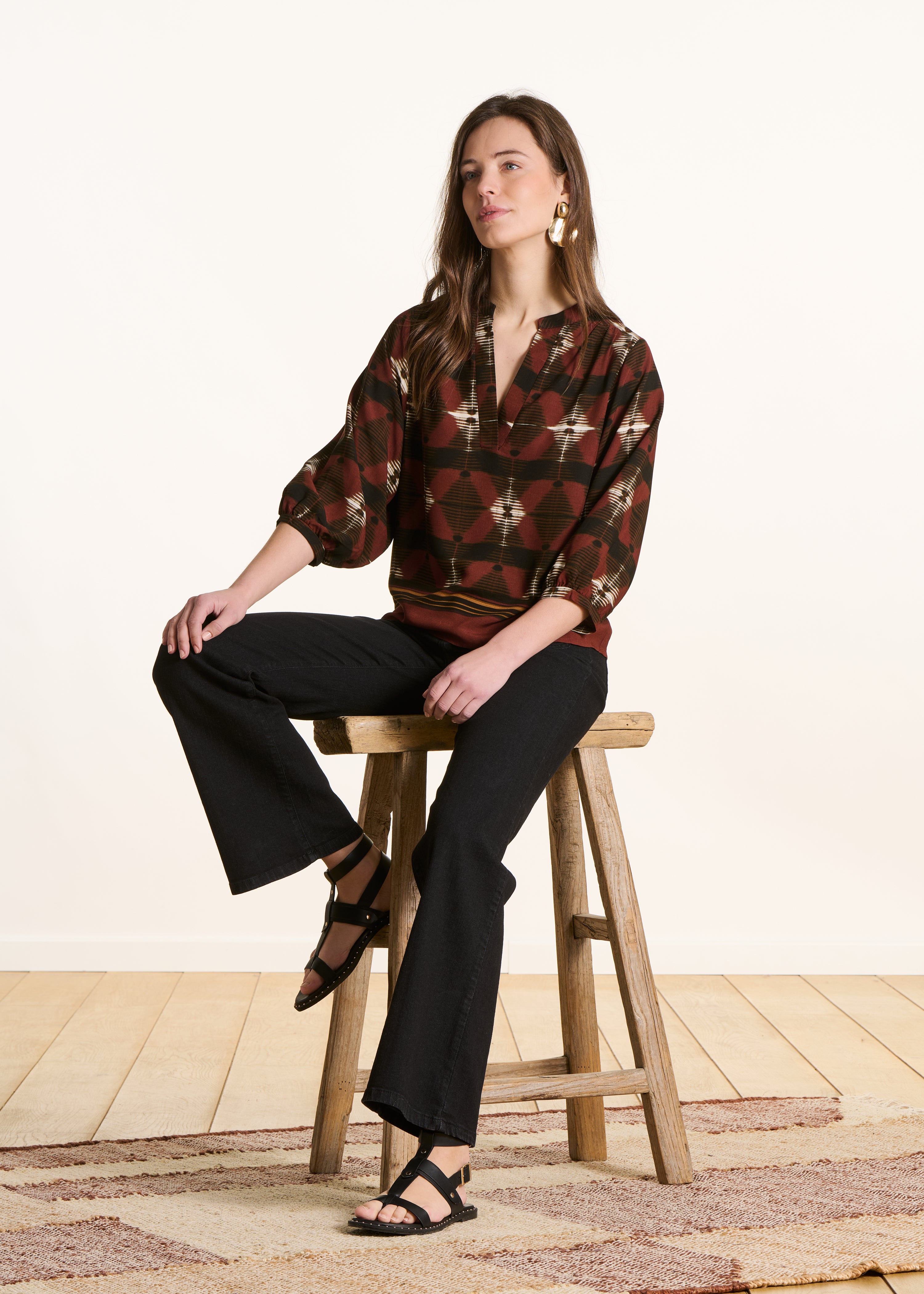 la-f-e-marabout-e-vince-top-braun-print-3-4-arm image 2