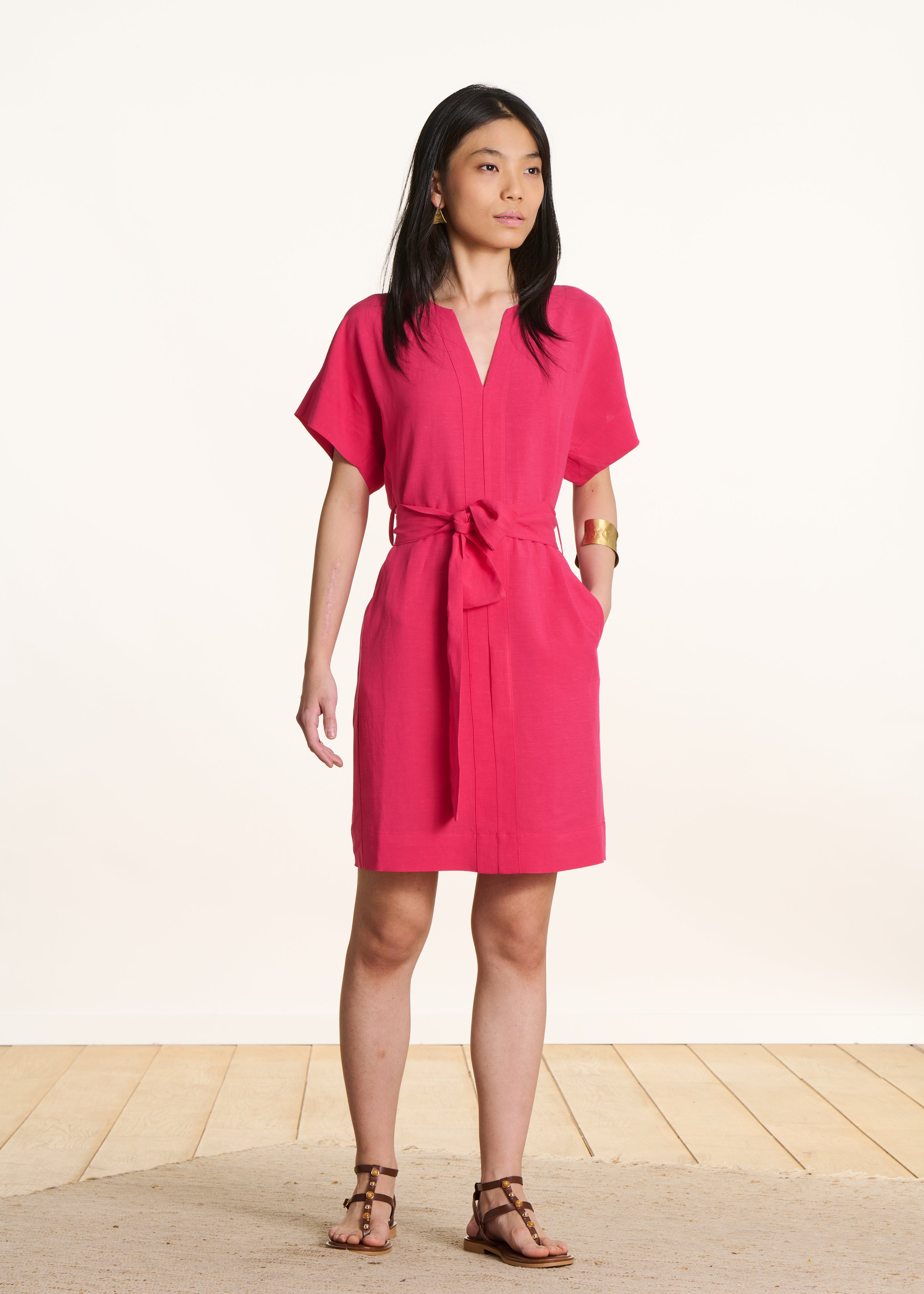 la-f-e-marabout-e-felia-kleid-fuchsia-kurz-leinen image 1
