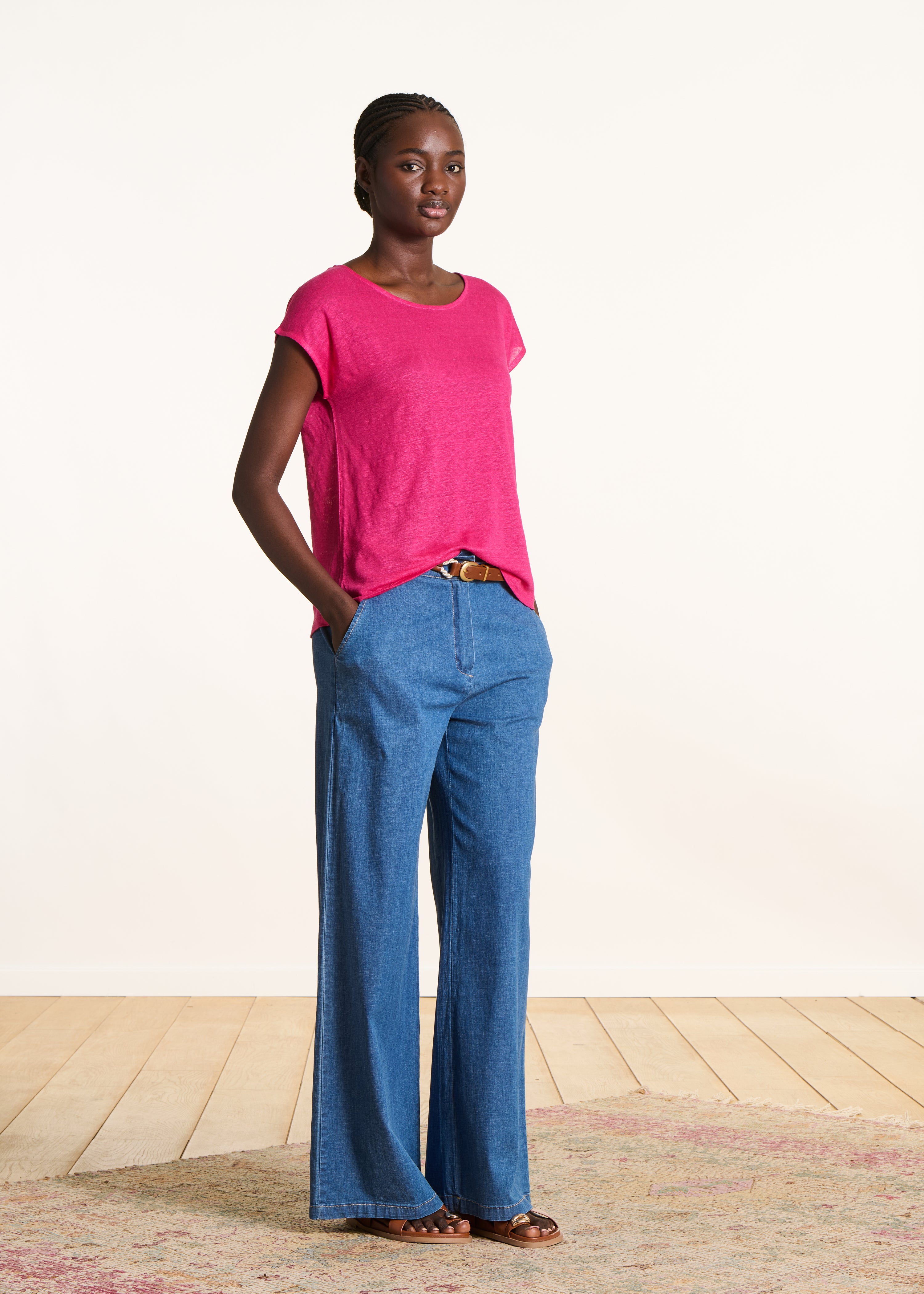 la-f-e-marabout-e-tops-t-shirts-t-shirt-fuchsia-leinen image 2