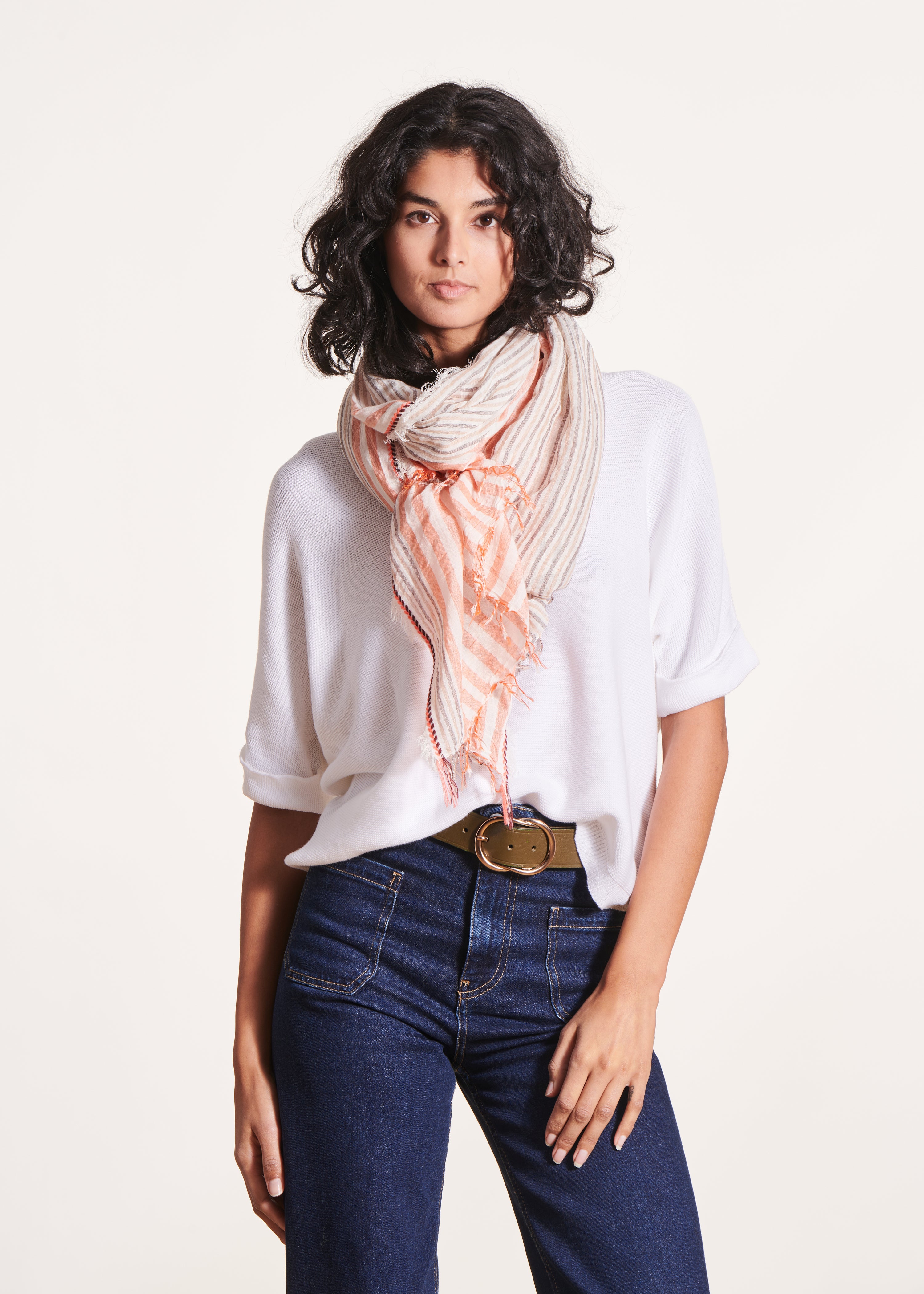 la-f-e-marabout-e-foulard-schal-koralle-kaki-gestreift image 1