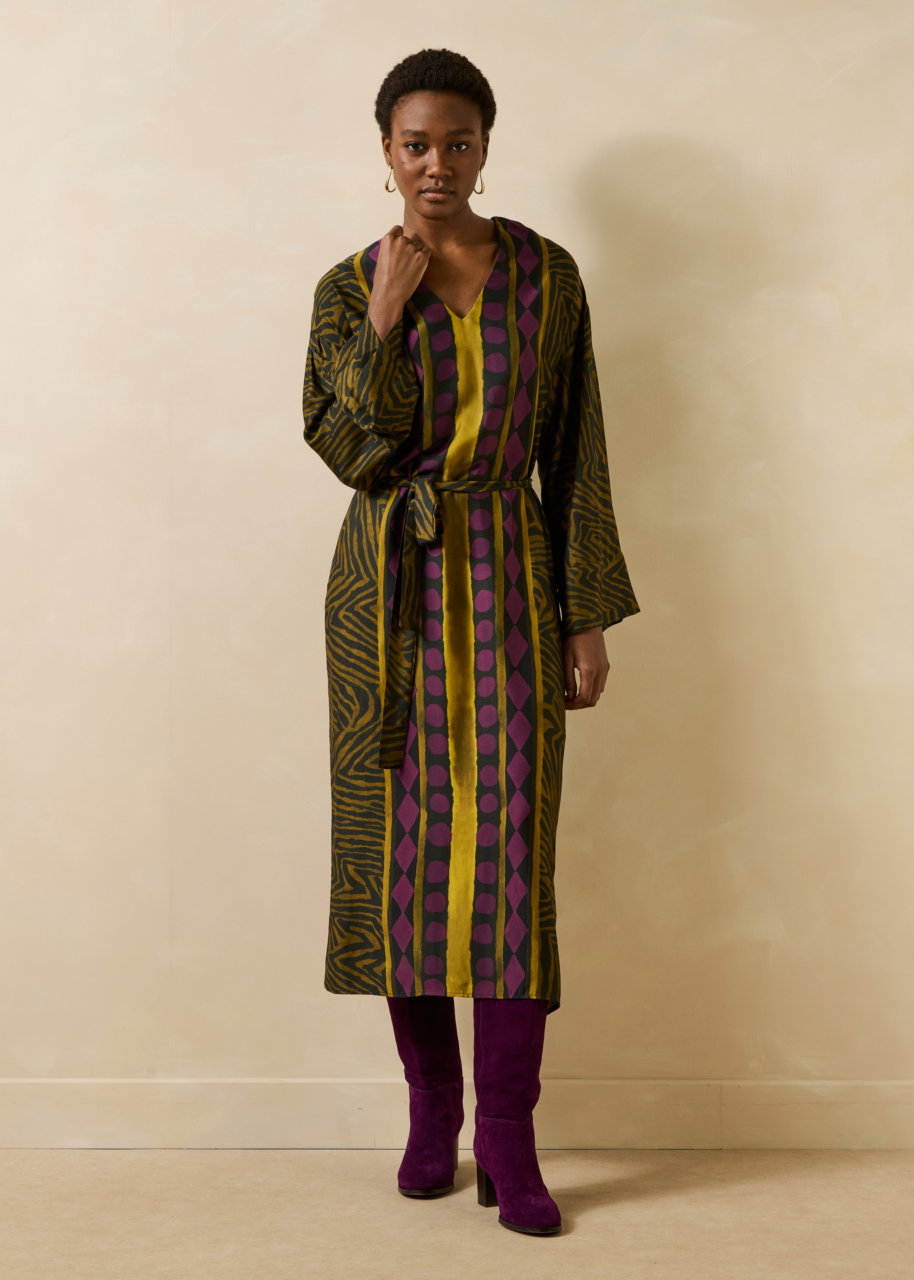 la-f-e-marabout-e-eliop-kleid-schwarz-ocker-zebra-lang image 1