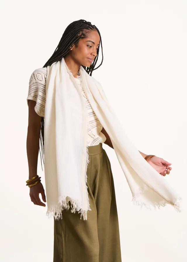 la-f-e-marabout-e-foulard-schal-ecru-streifen-baumwolle image 1