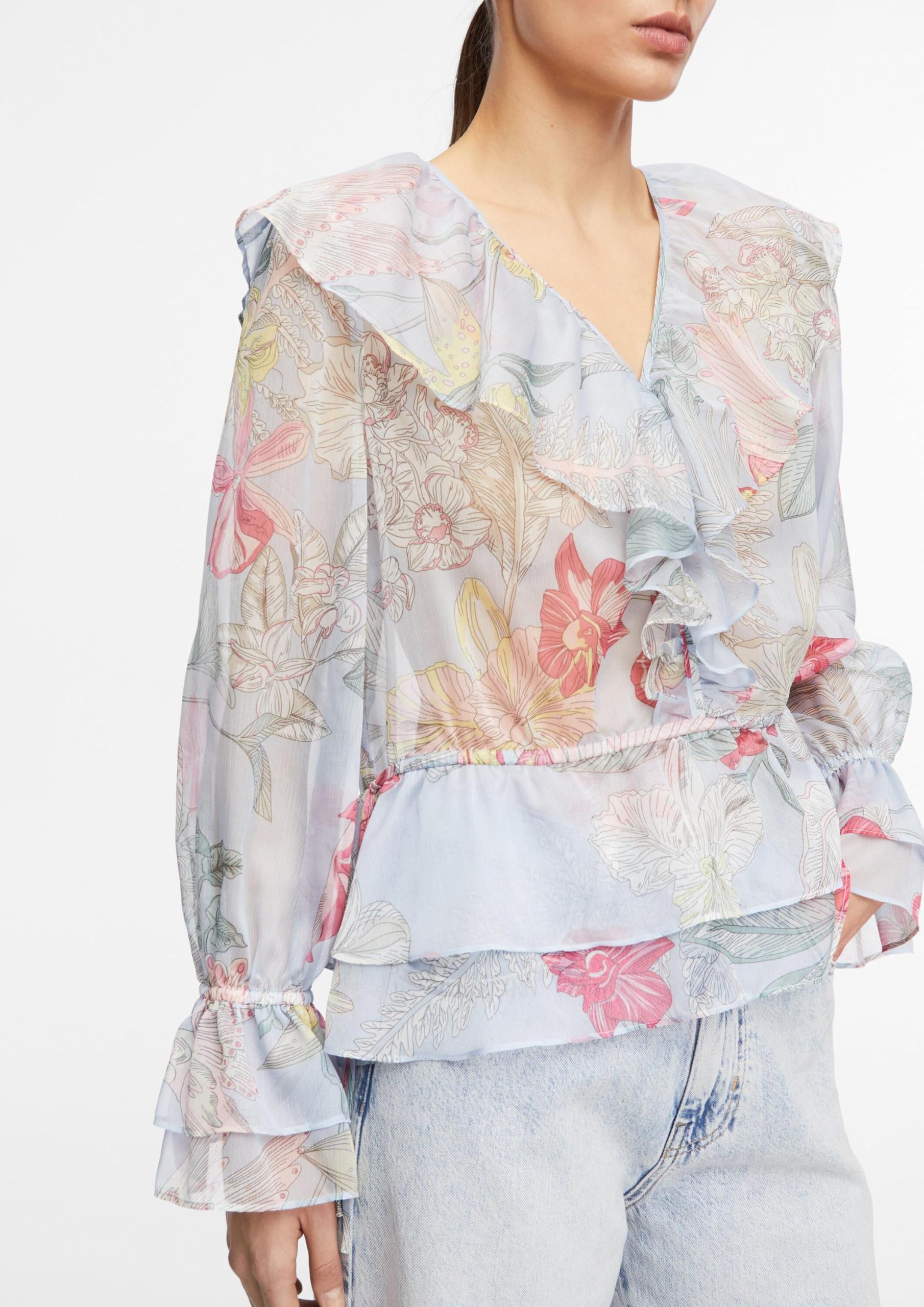 comma-bluse-chiffon-v-ausschnitt-volant-rmel-gr-34 image 4