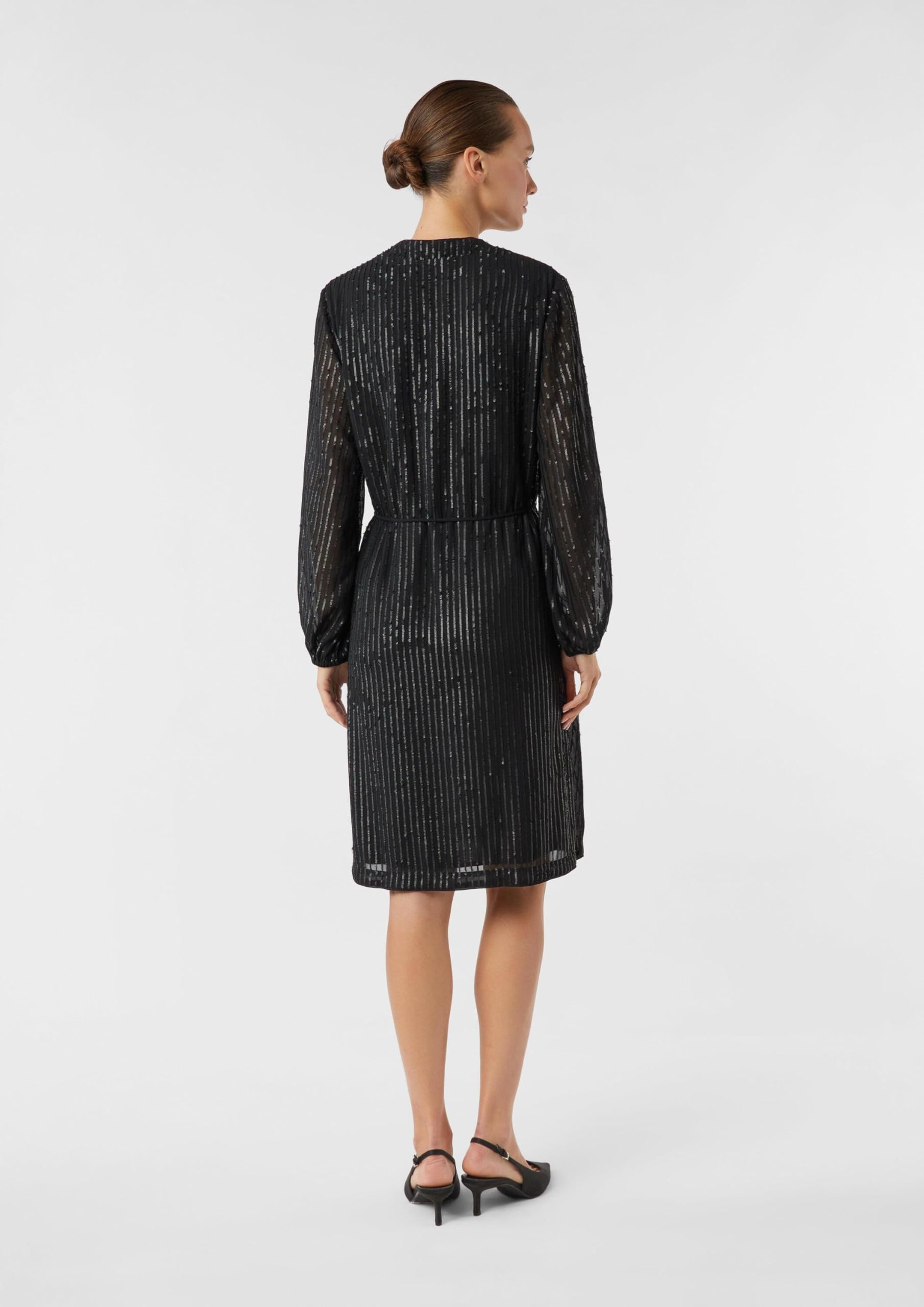 comma-pailletten-kleid-v-ausschnitt-bindeg-rtel-langarm image 8