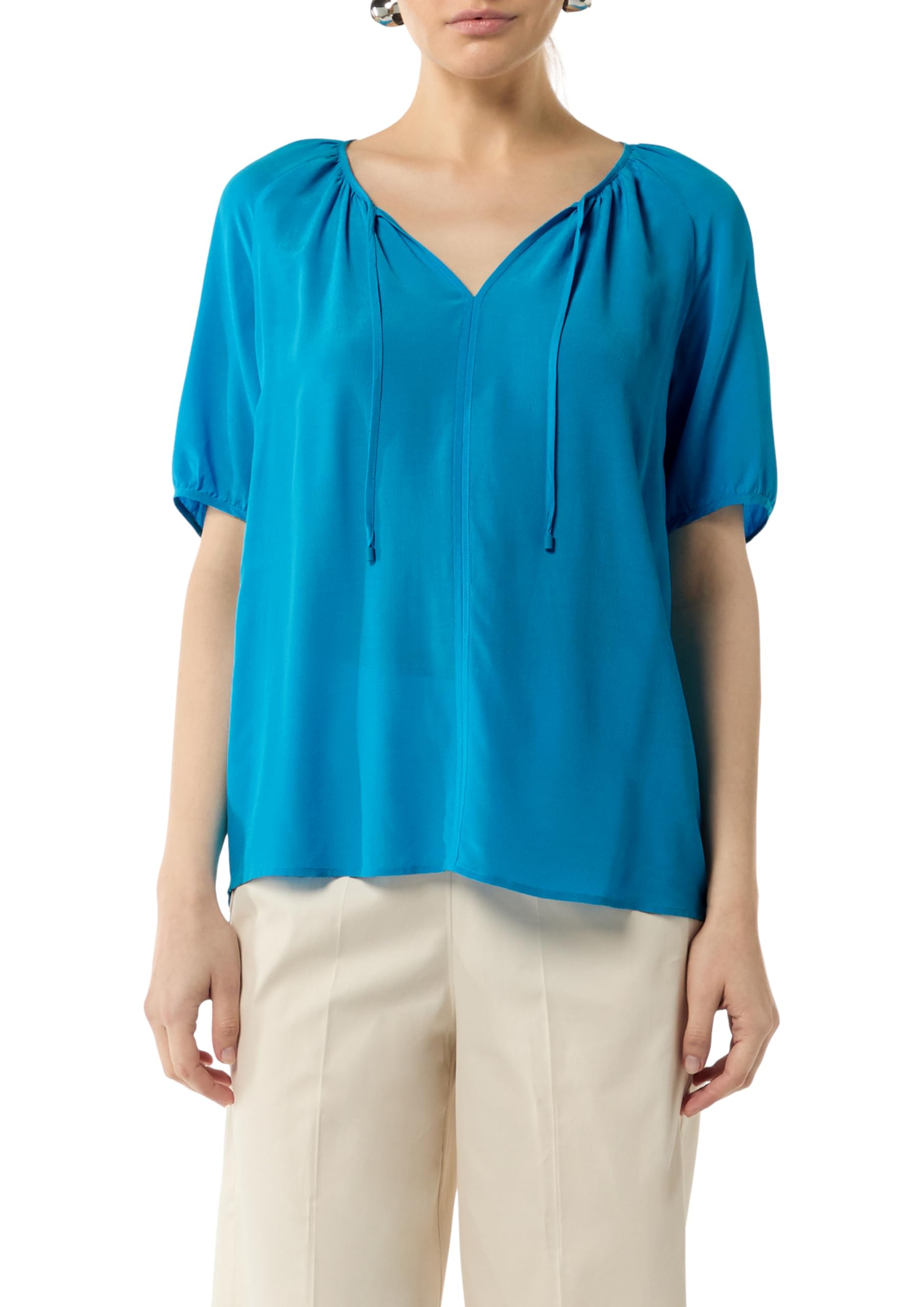 comma-blouses-cr-pe-bluse-ozeanblau-mit-raffung image 1