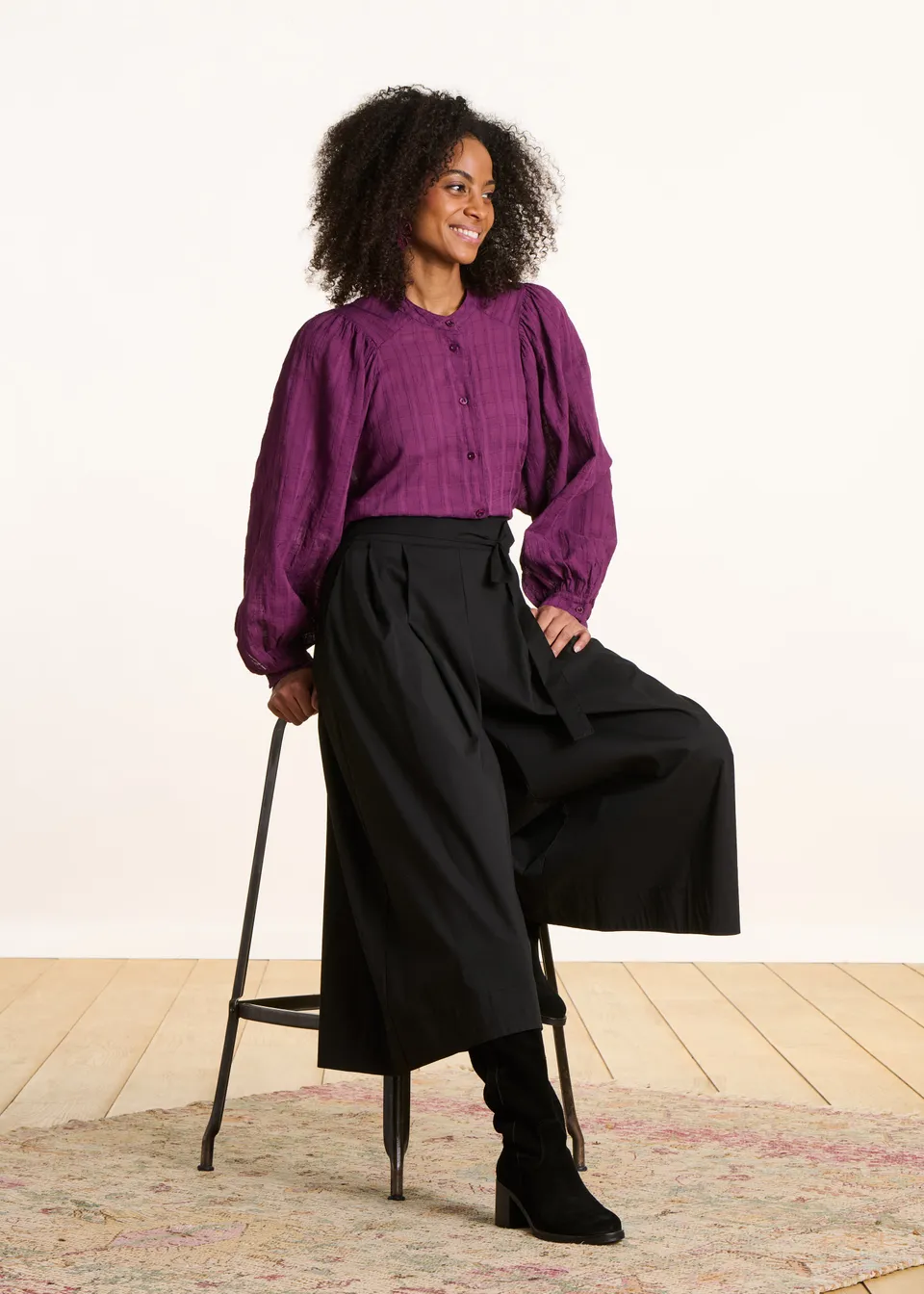 la-f-e-marabout-e-dactus-hose-schwarz-7-8-weit-baumwolle image 1