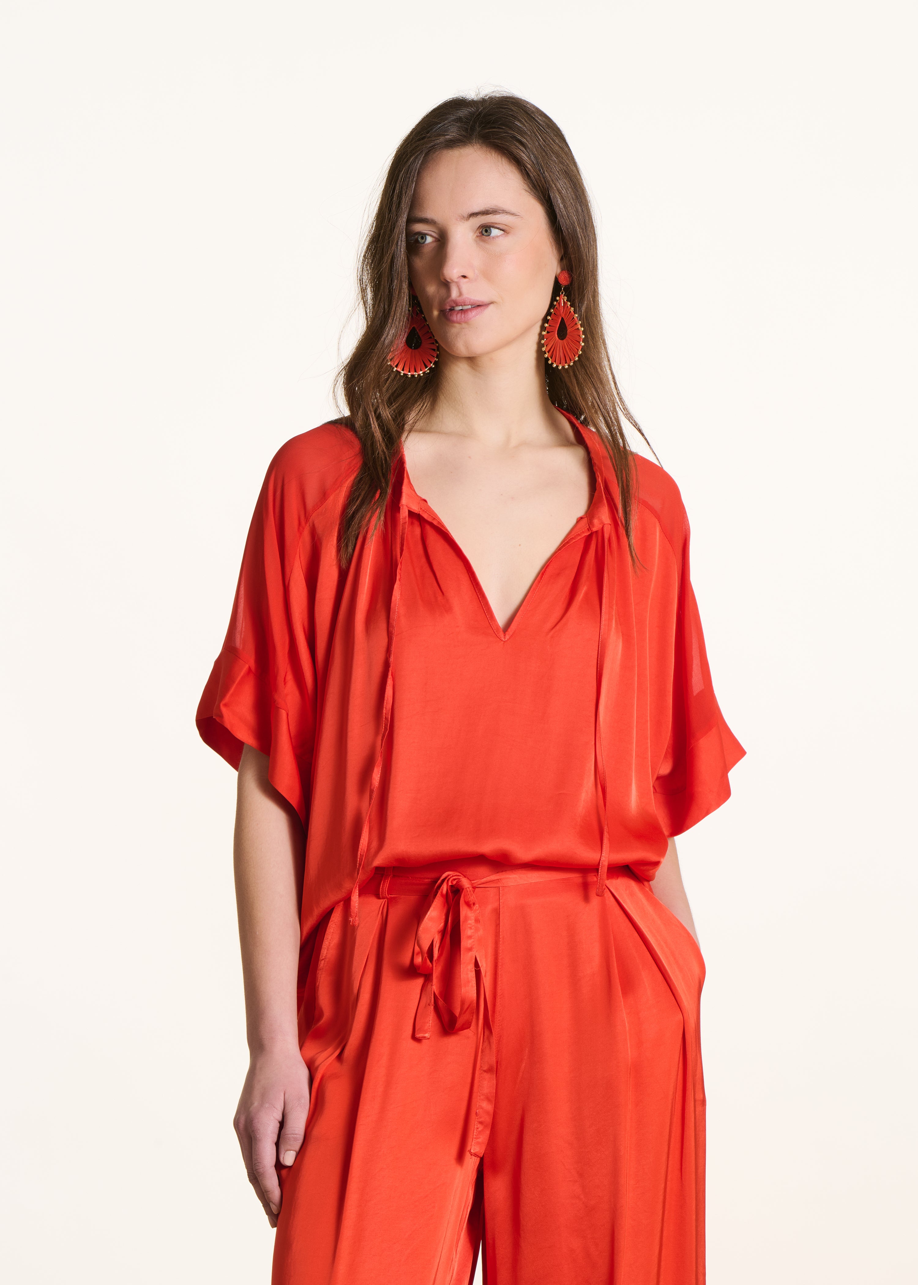 la-f-e-marabout-e-bluse-orange-satin-kurzarm-viskose image 1