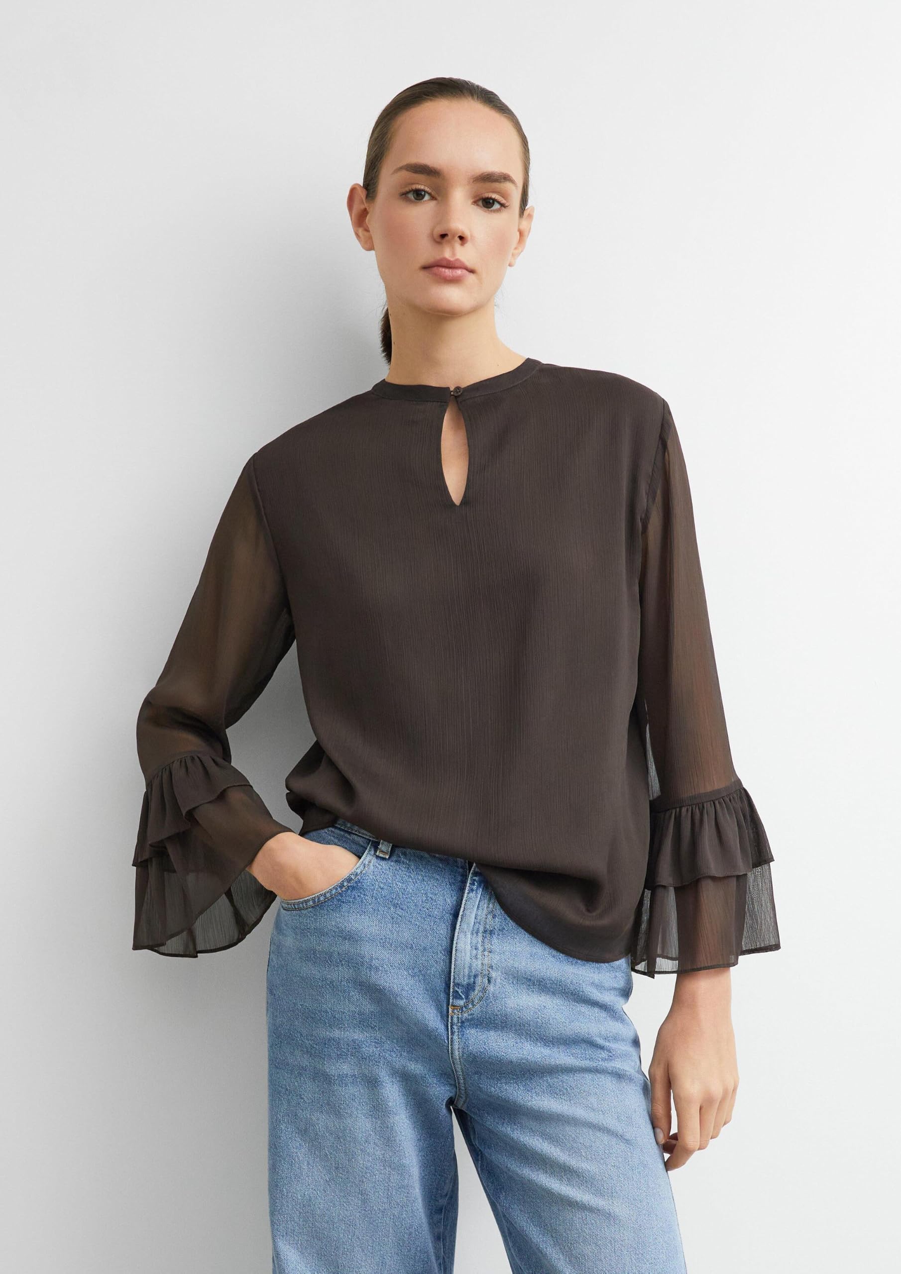 comma-blouses-chiffon-bluse-trompetenaermel-creme image 6