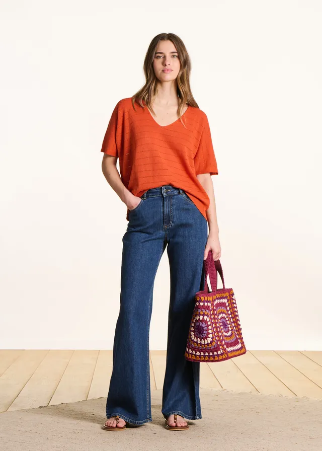la-f-e-marabout-e-drucila-pullover-orange-ajour-kurz image 1