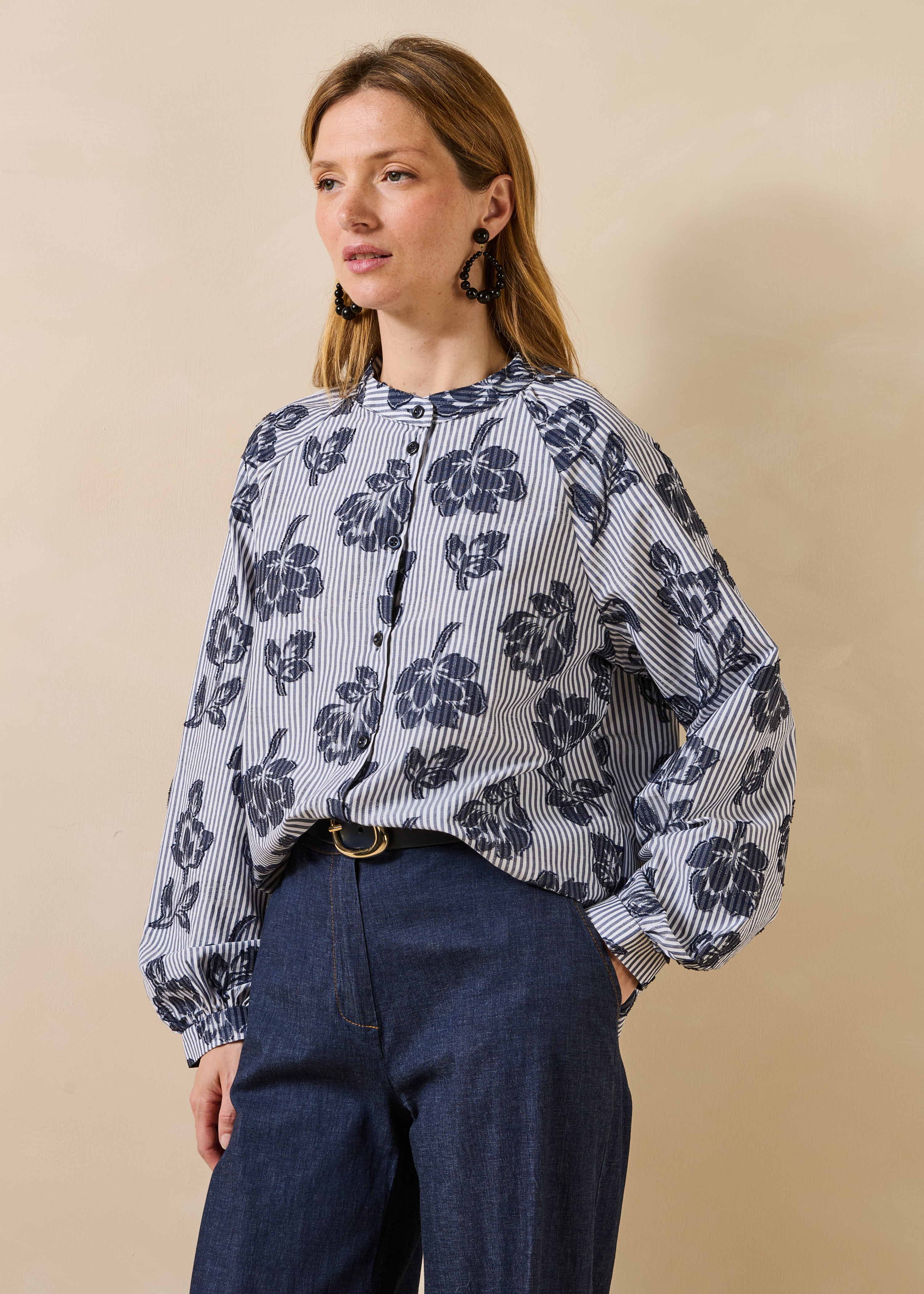 la-f-e-marabout-e-elvia-bluse-blau-gestreift-jacquard image 1