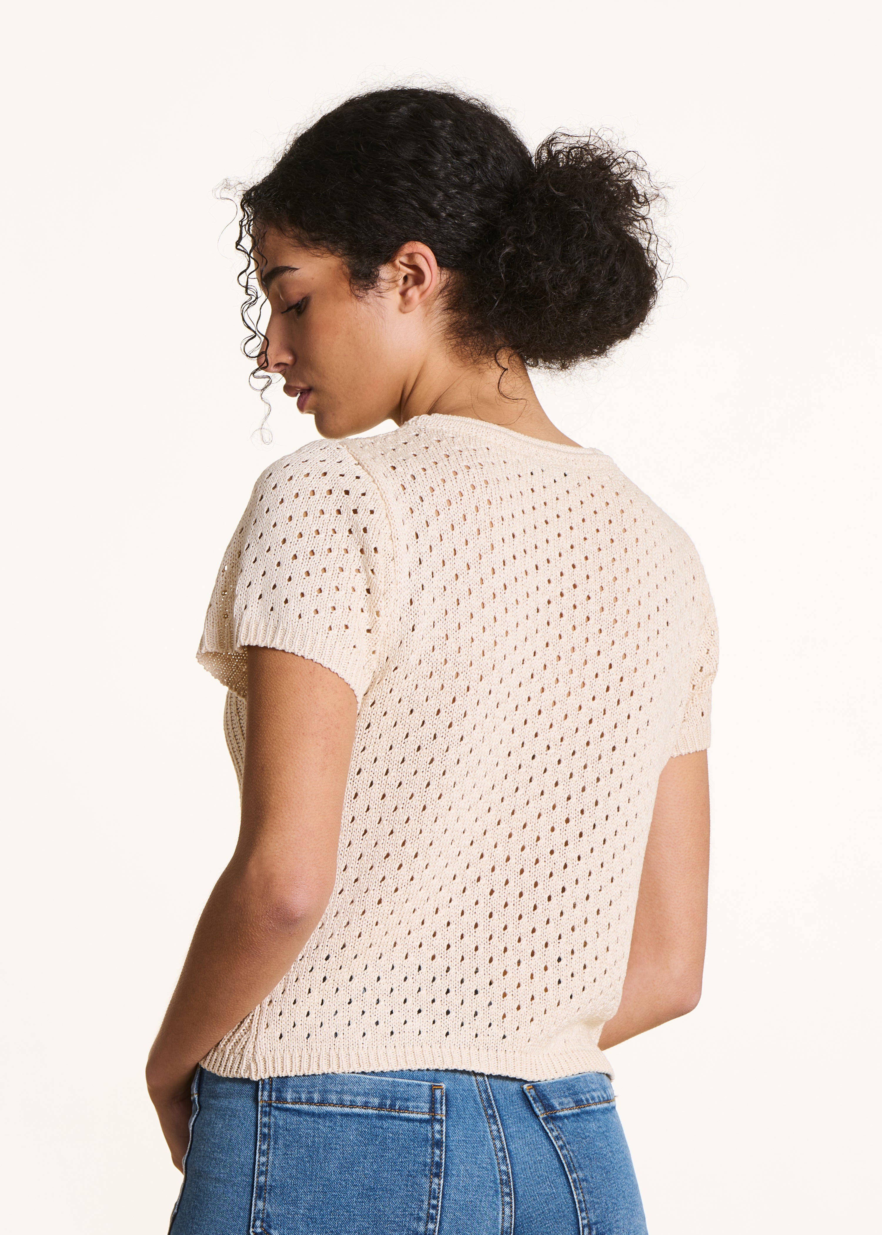 la-f-e-marabout-e-pulls-gilets-pull-ecru-lochstrick-kurzarm image 3