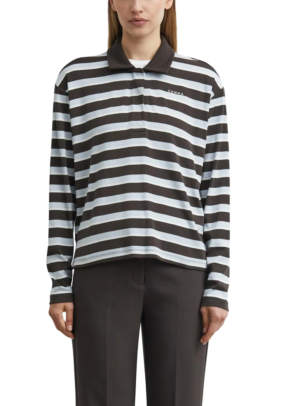 comma-tops-poloshirt-langarm-relaxed-fit-logo-38 image 1