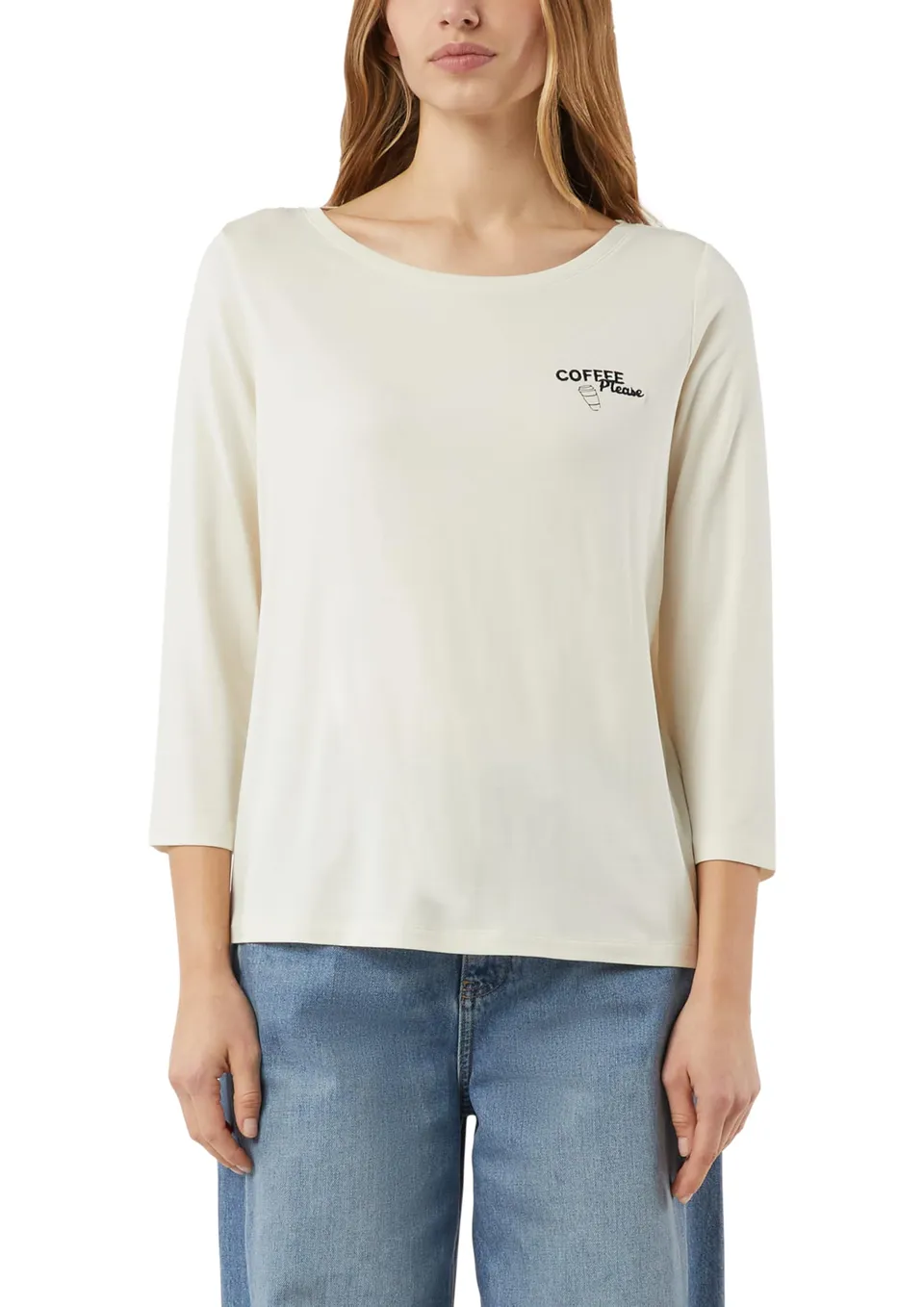 comma-tops-jersey-t-shirt-3-4-arm-gr-36-creme-frontprint image 1