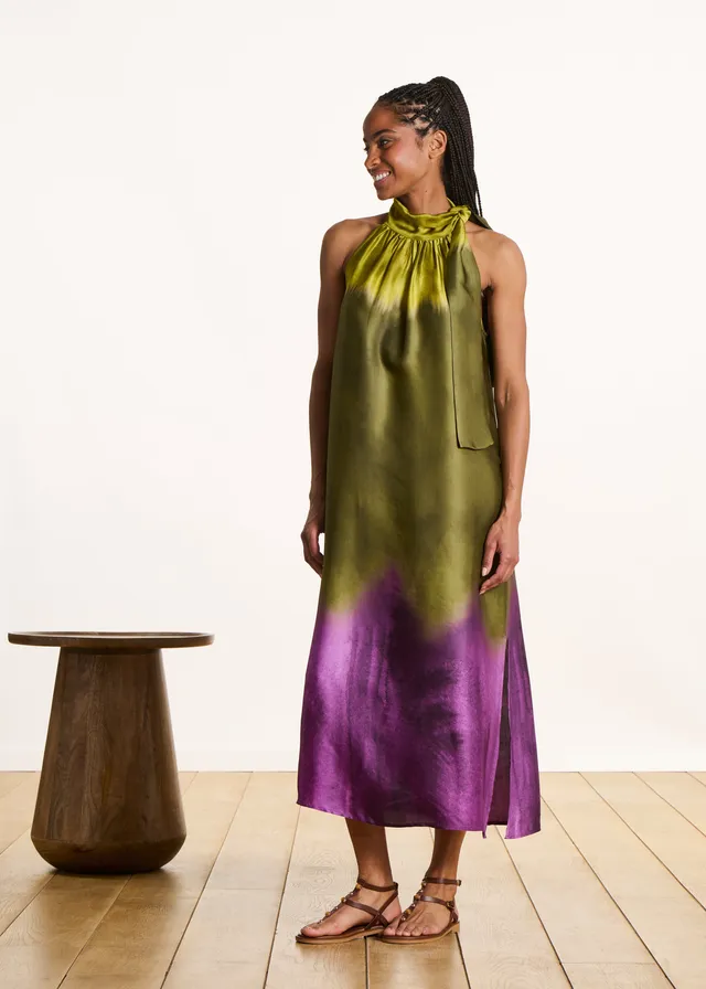 la-f-e-marabout-e-filoni-maxikleid-satin-gr-n-tie-dye-schlitz image 1