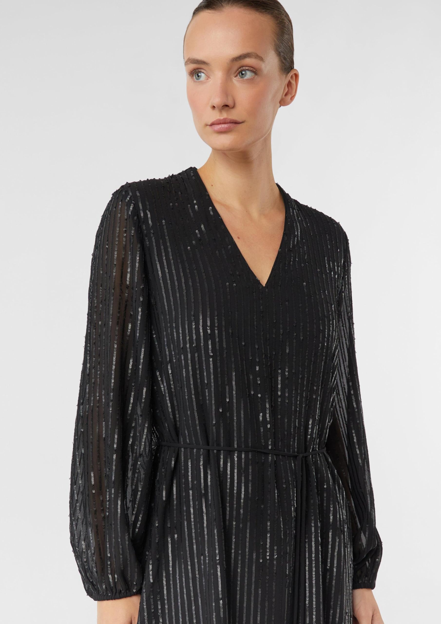 comma-pailletten-kleid-v-ausschnitt-bindeg-rtel-langarm image 4