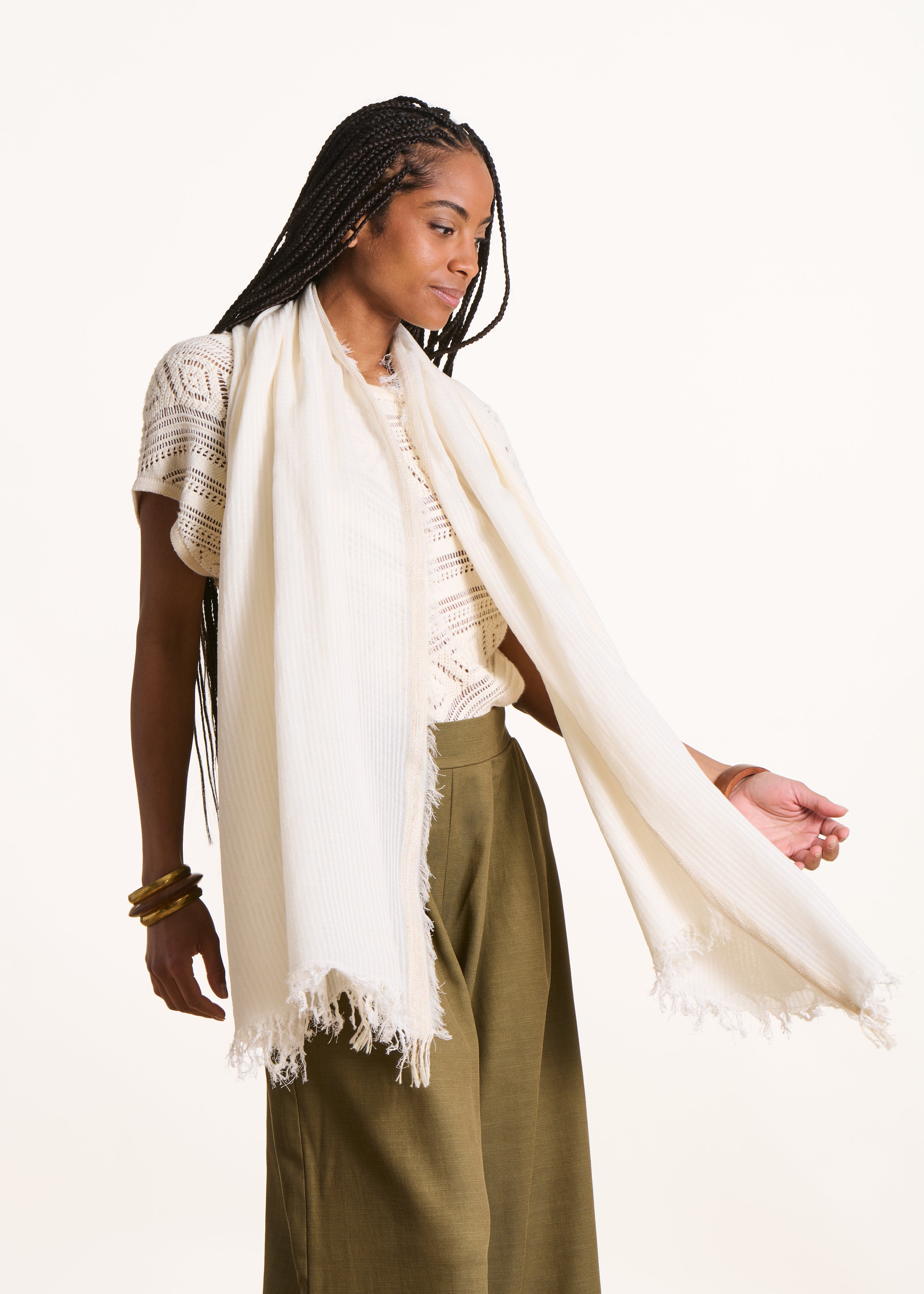 la-f-e-marabout-e-foulard-schal-ecru-streifen-baumwolle image 1