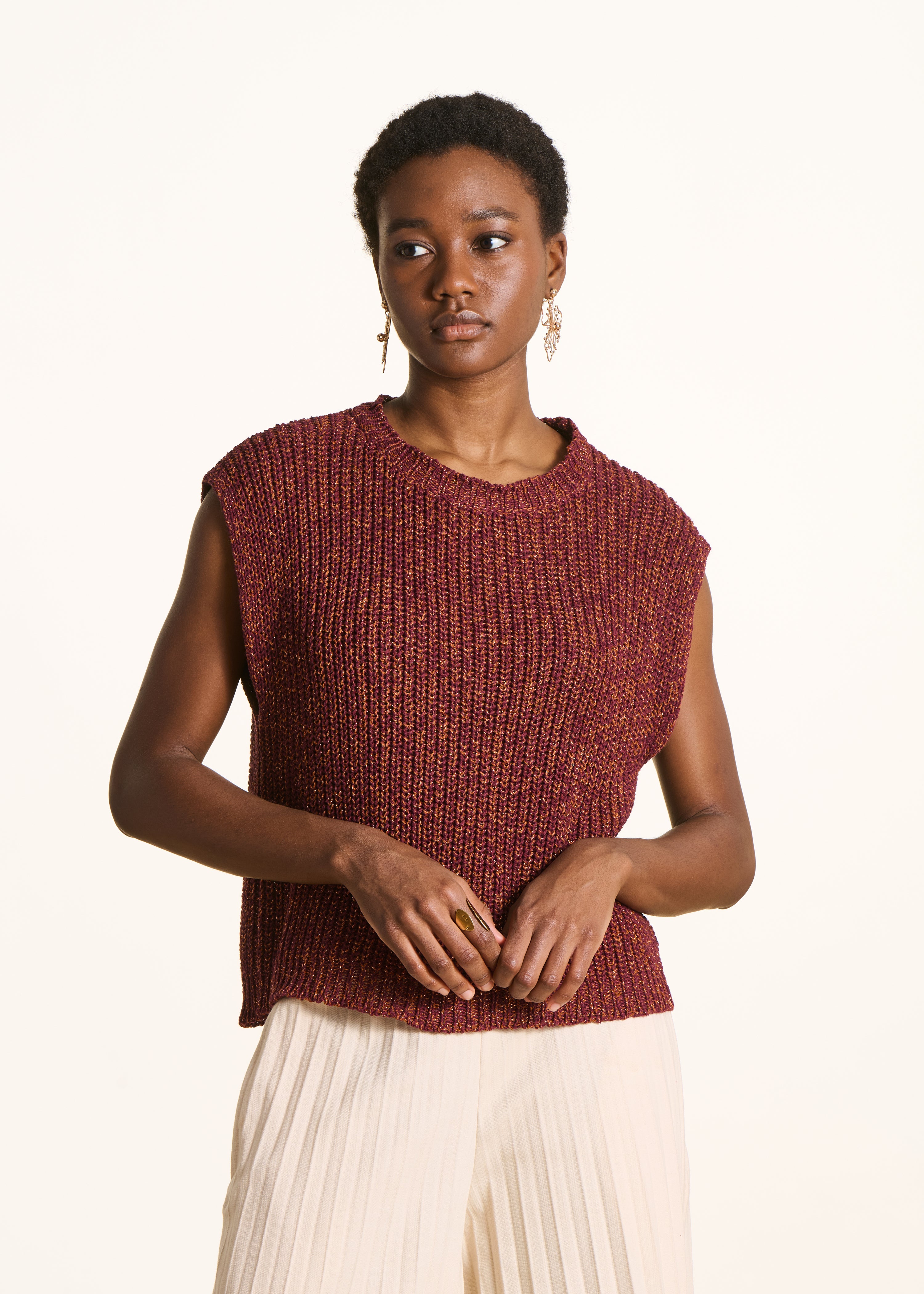 la-f-e-marabout-e-floyda-pullover-braun-kurzarm-glanz image 1