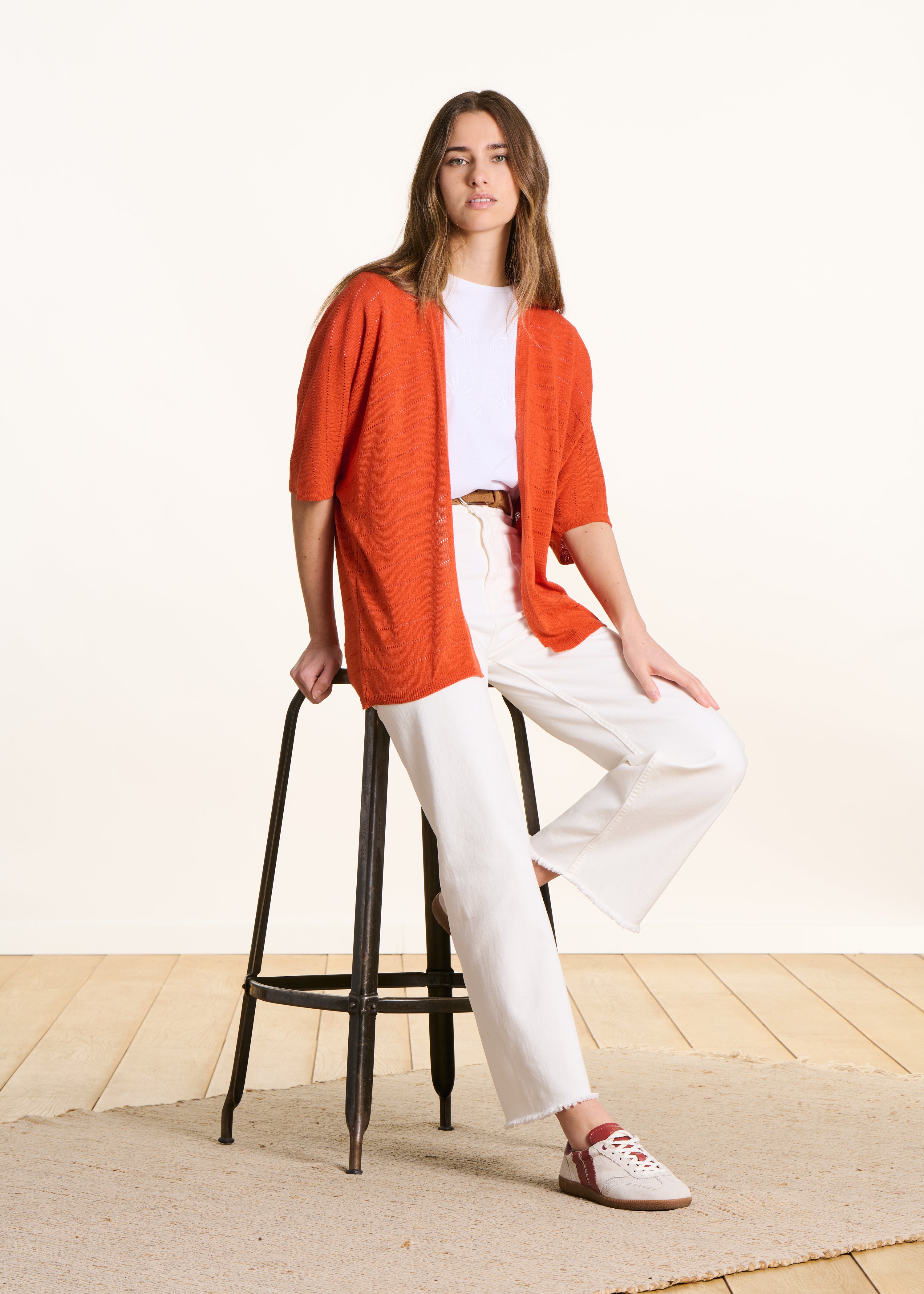 la-f-e-marabout-e-strickweste-orange-lochstrick-kurzarm image 1