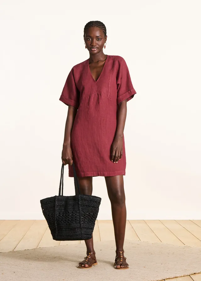 la-f-e-marabout-e-flavie-kleid-bordeaux-leinen-kurz image 1