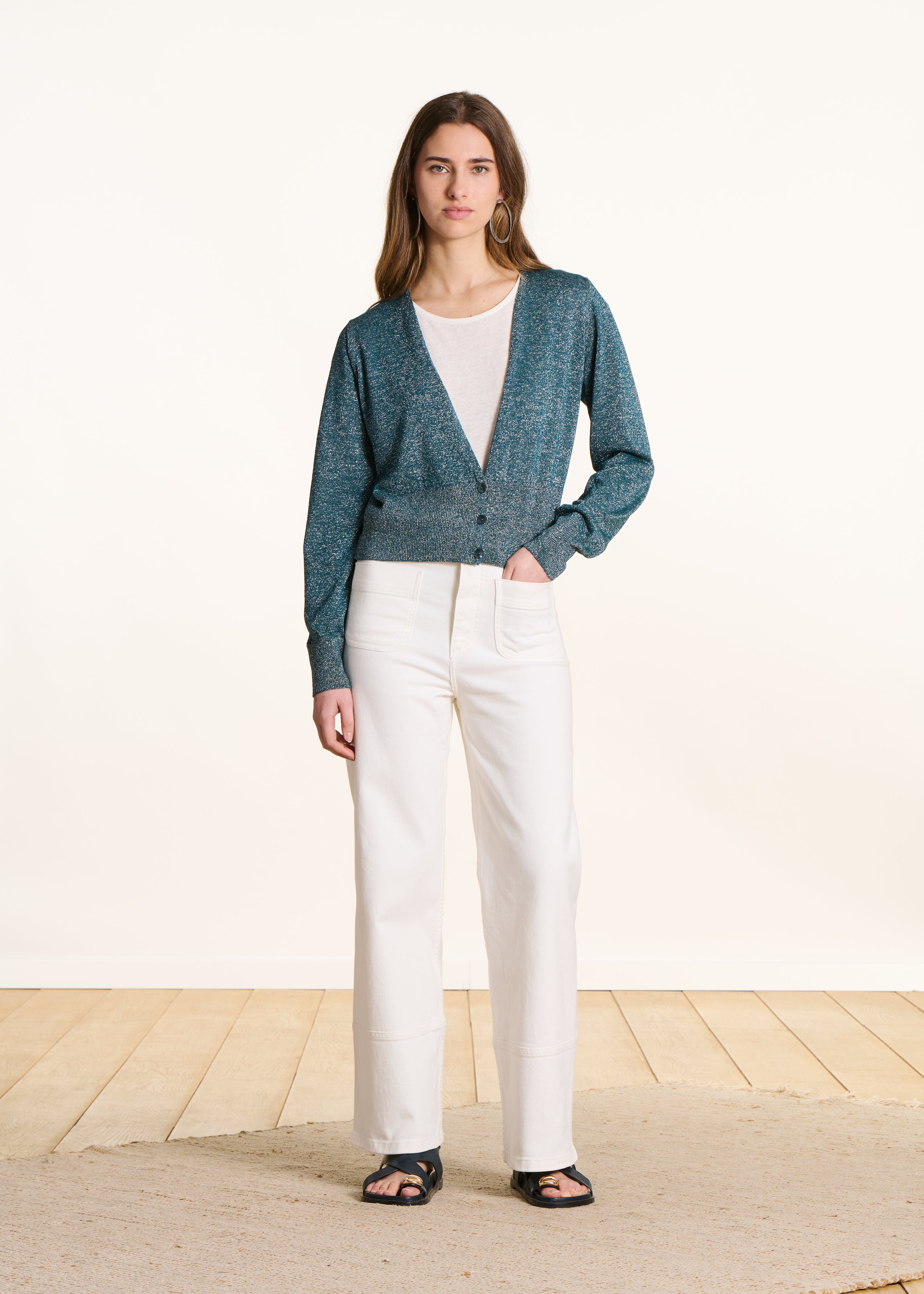 la-f-e-marabout-e-pulls-gilets-cardigan-petrol-v-ausschnitt image 2