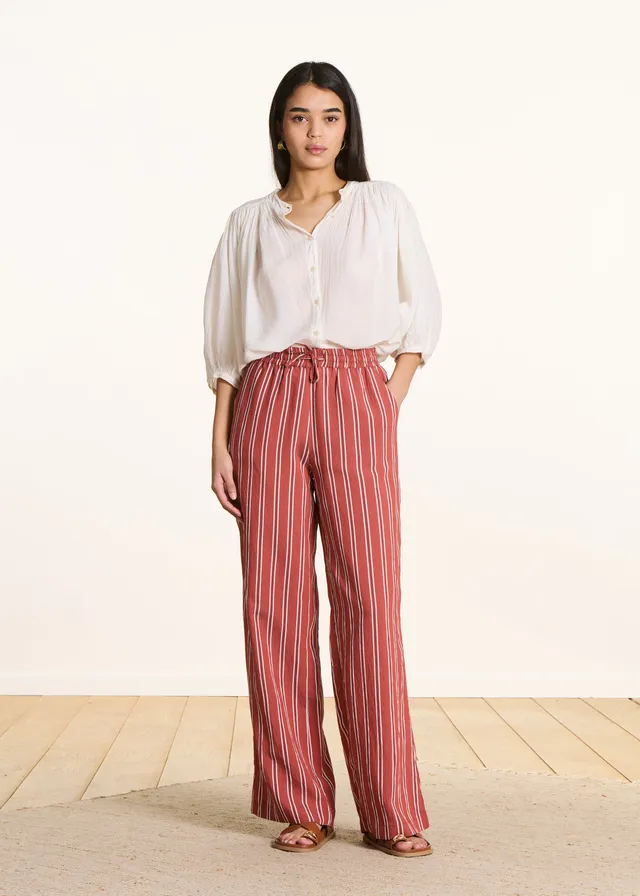 la-f-e-marabout-e-bacchia-streifenhose-damen-rot-weites-bein image 1