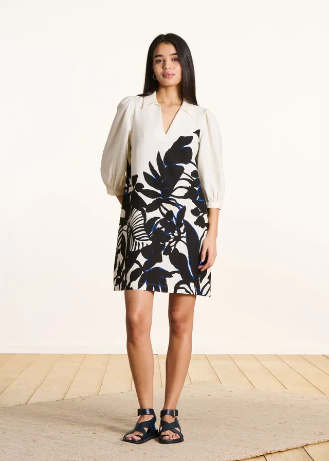 la-f-e-marabout-e-minikleid-ecru-schwarz-floral-viskose image 1