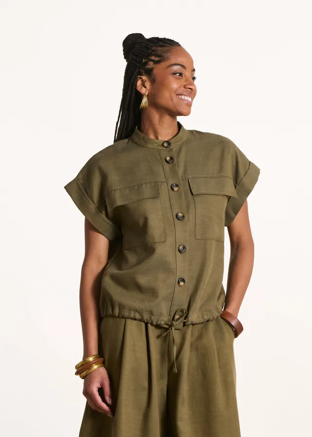 la-f-e-marabout-e-foro-bluse-khaki-kurzarm-lyocell image 1