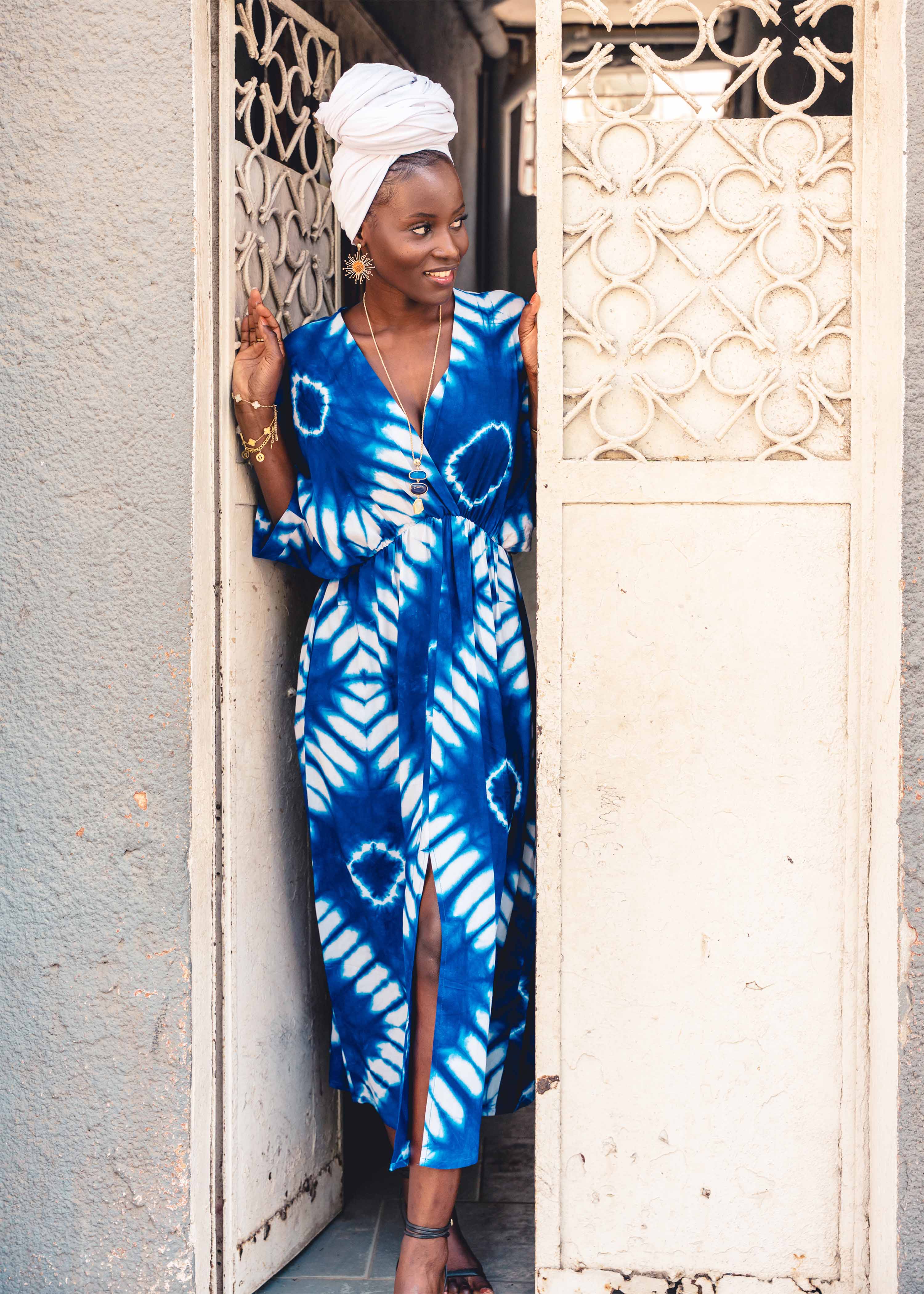 la-f-e-marabout-e-dacre-maxikleid-blau-3-4-arm-gr-40 image 1
