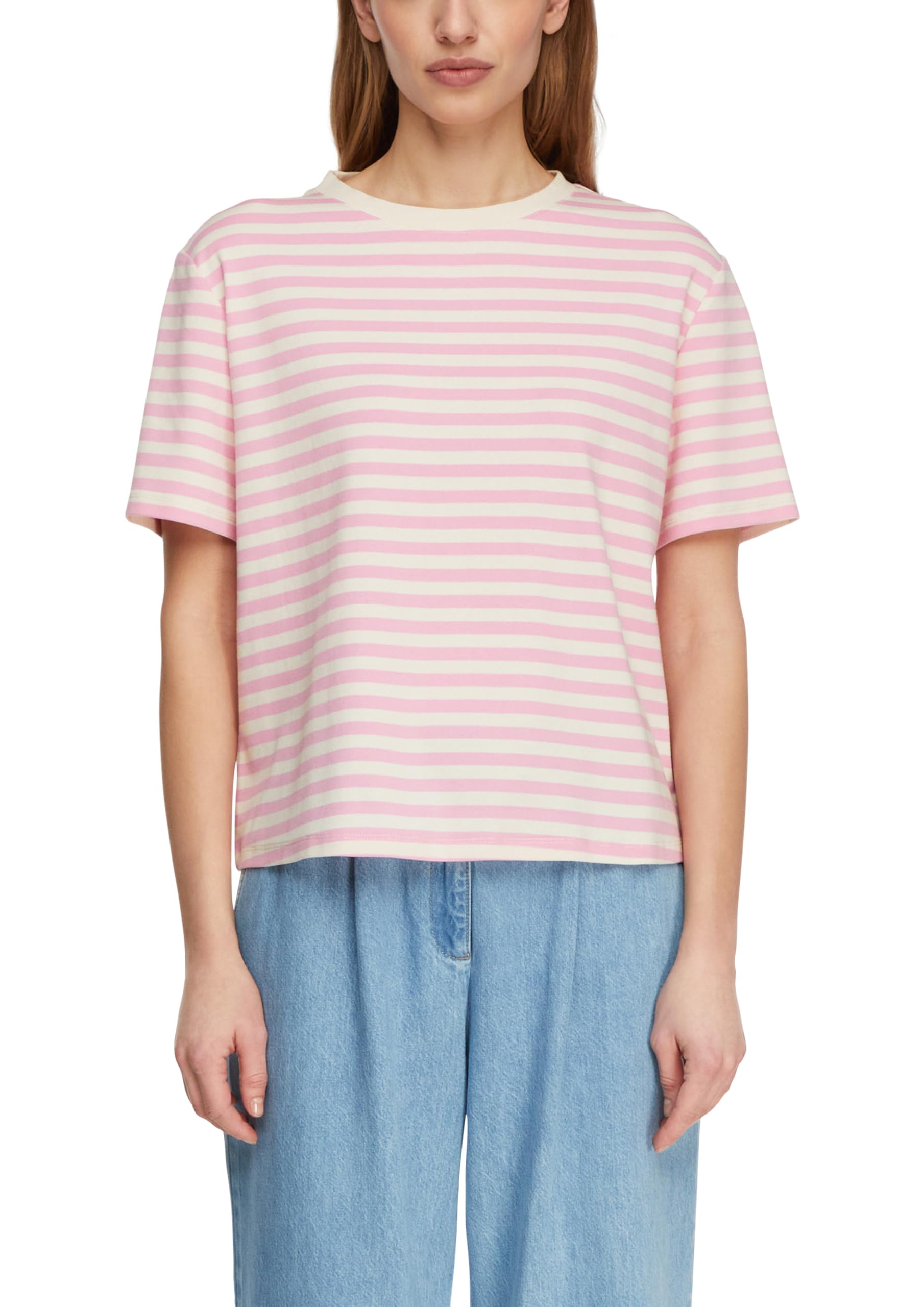 comma-t-shirt-regular-fit-streifen-rundhals-zartrosa image 1