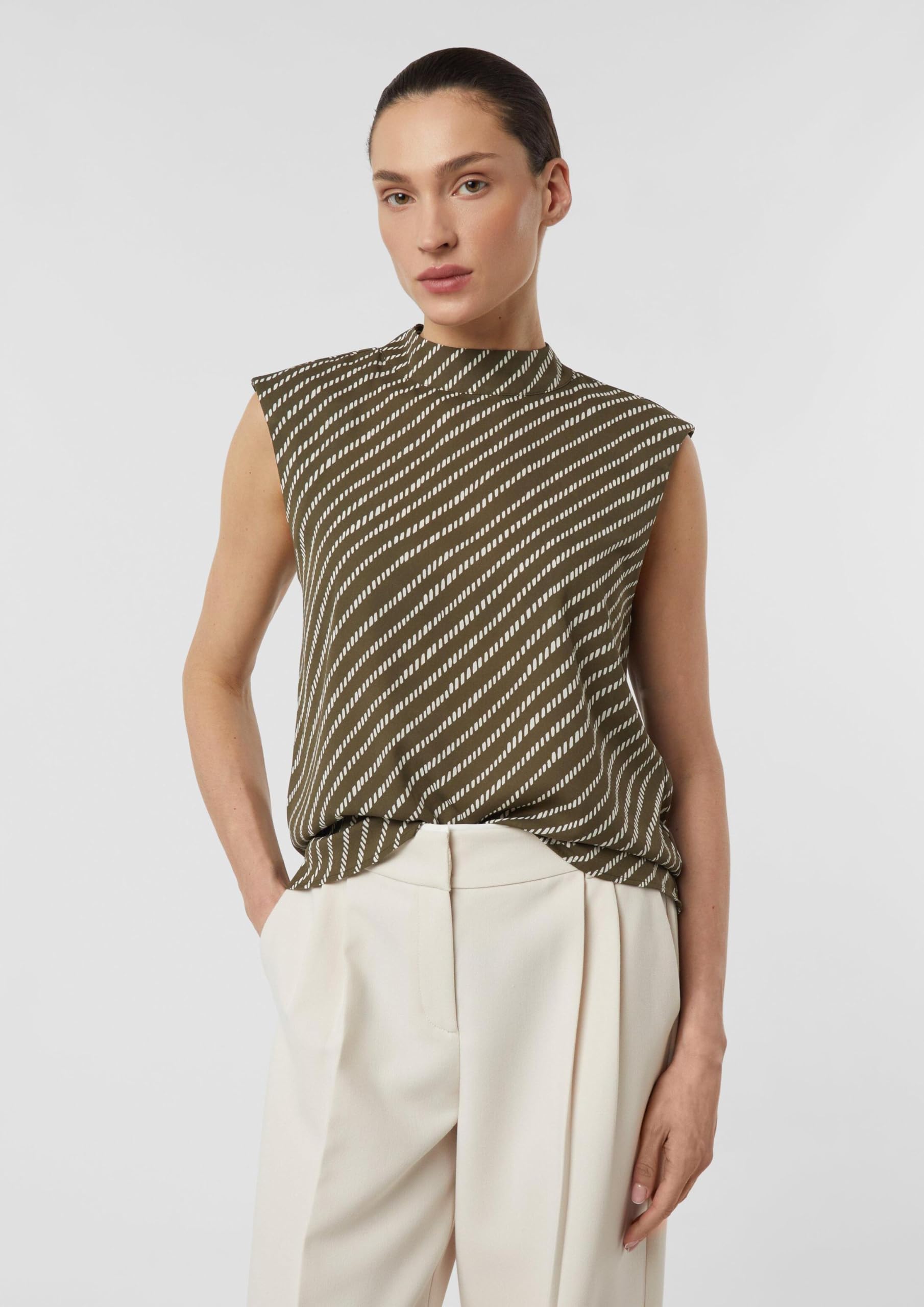 comma-chiffon-bluse-34-gemustert-stehkragen-rmellos image 8