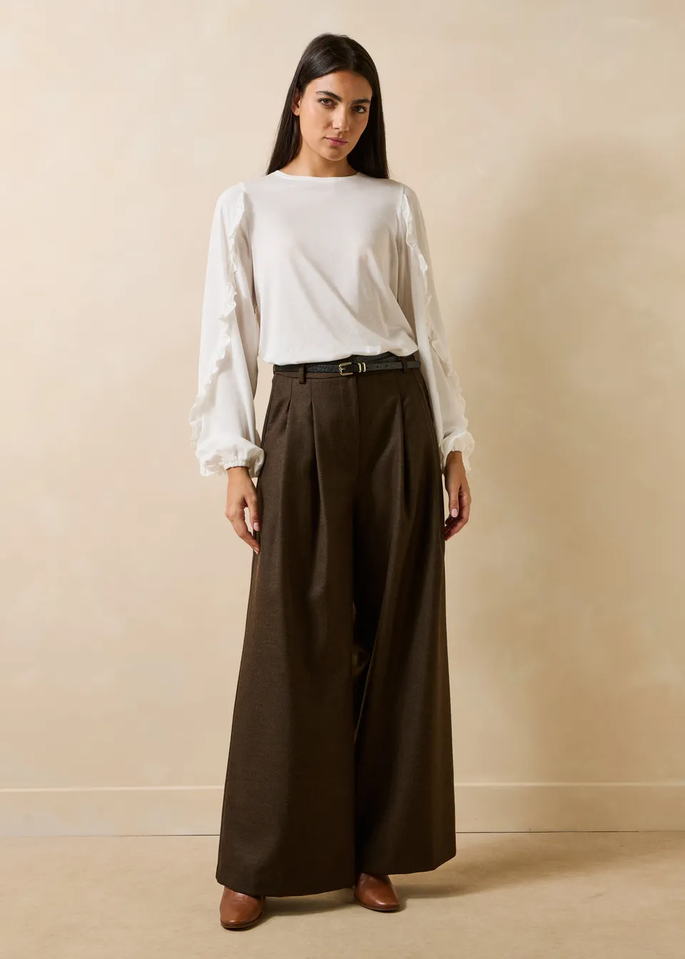 la-f-e-marabout-e-dole-hose-braun-weites-bein-wollstoff image 1