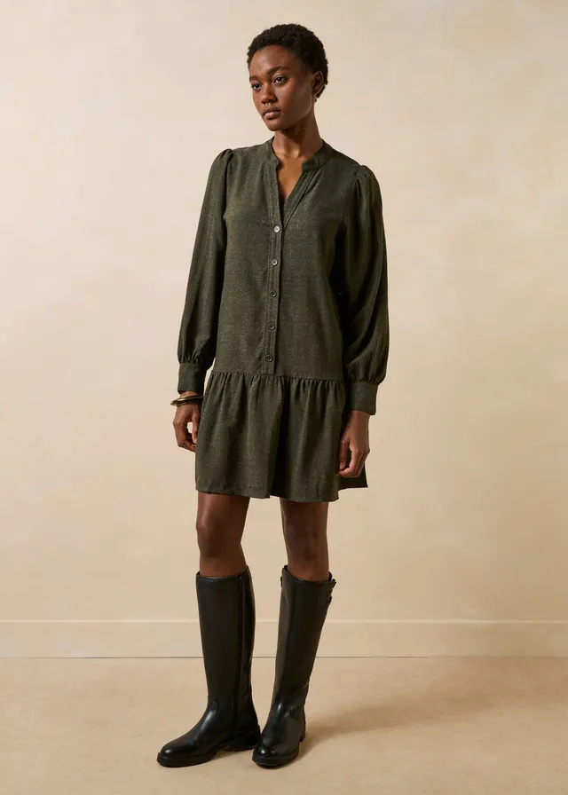 la-f-e-marabout-e-grama-kleid-kurz-khaki-viskose-tunika-kragen image 1