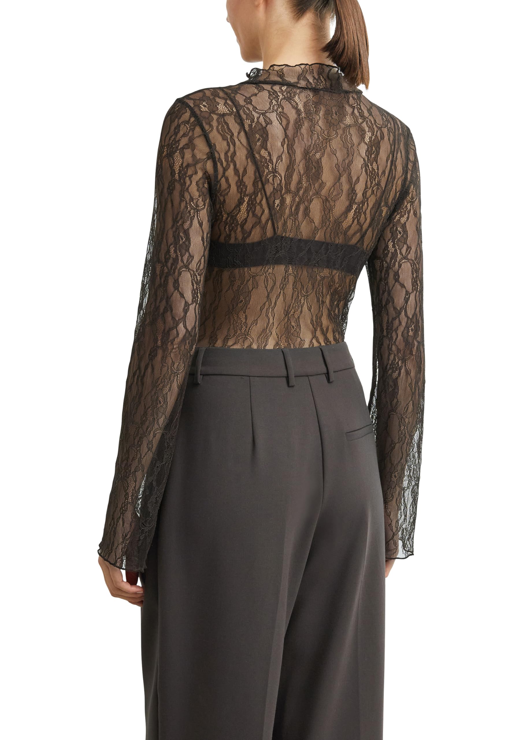 comma-langarm-shirt-slim-fit-rollkragen-dunkelbraun-spitze image 2