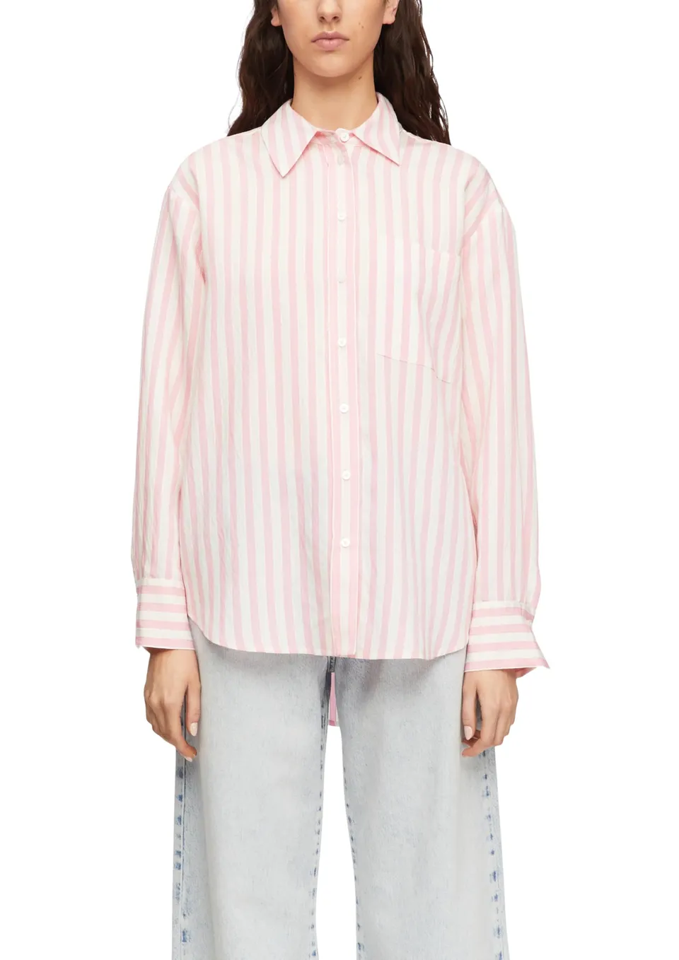 comma-blouses-bluse-loose-fit-streifen-hemdkragen-gr-34-rosa image 1