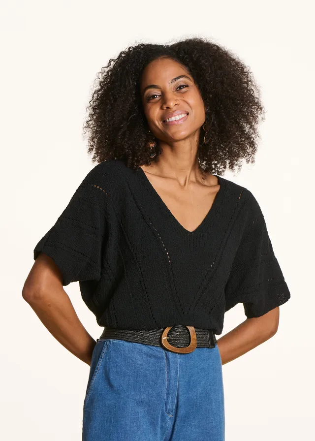 la-f-e-marabout-e-florius-pullover-schwarz-lochstrick-kurzarm image 1