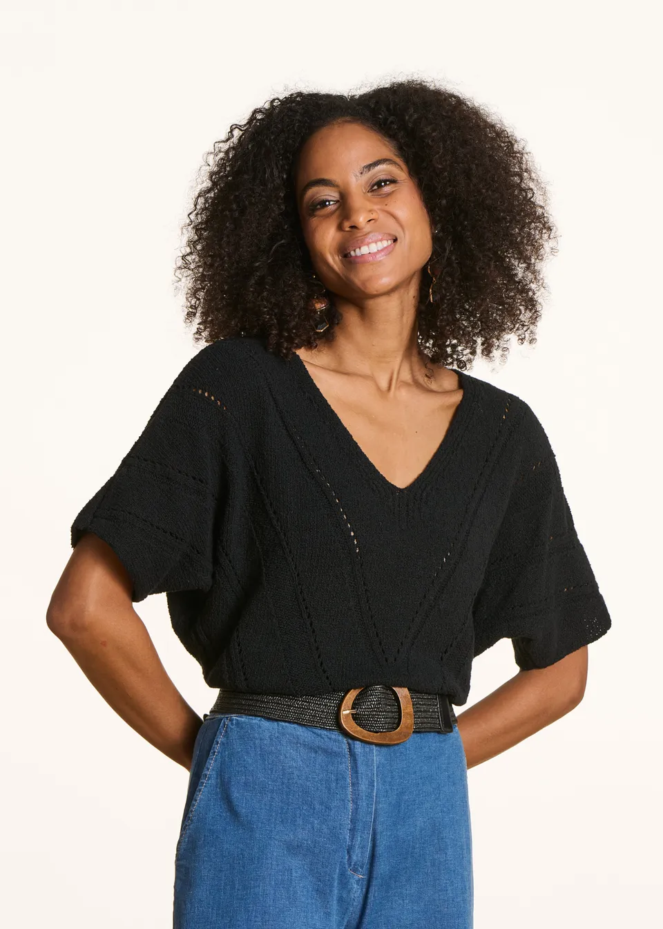 la-f-e-marabout-e-florius-pullover-schwarz-lochstrick-kurzarm image 1