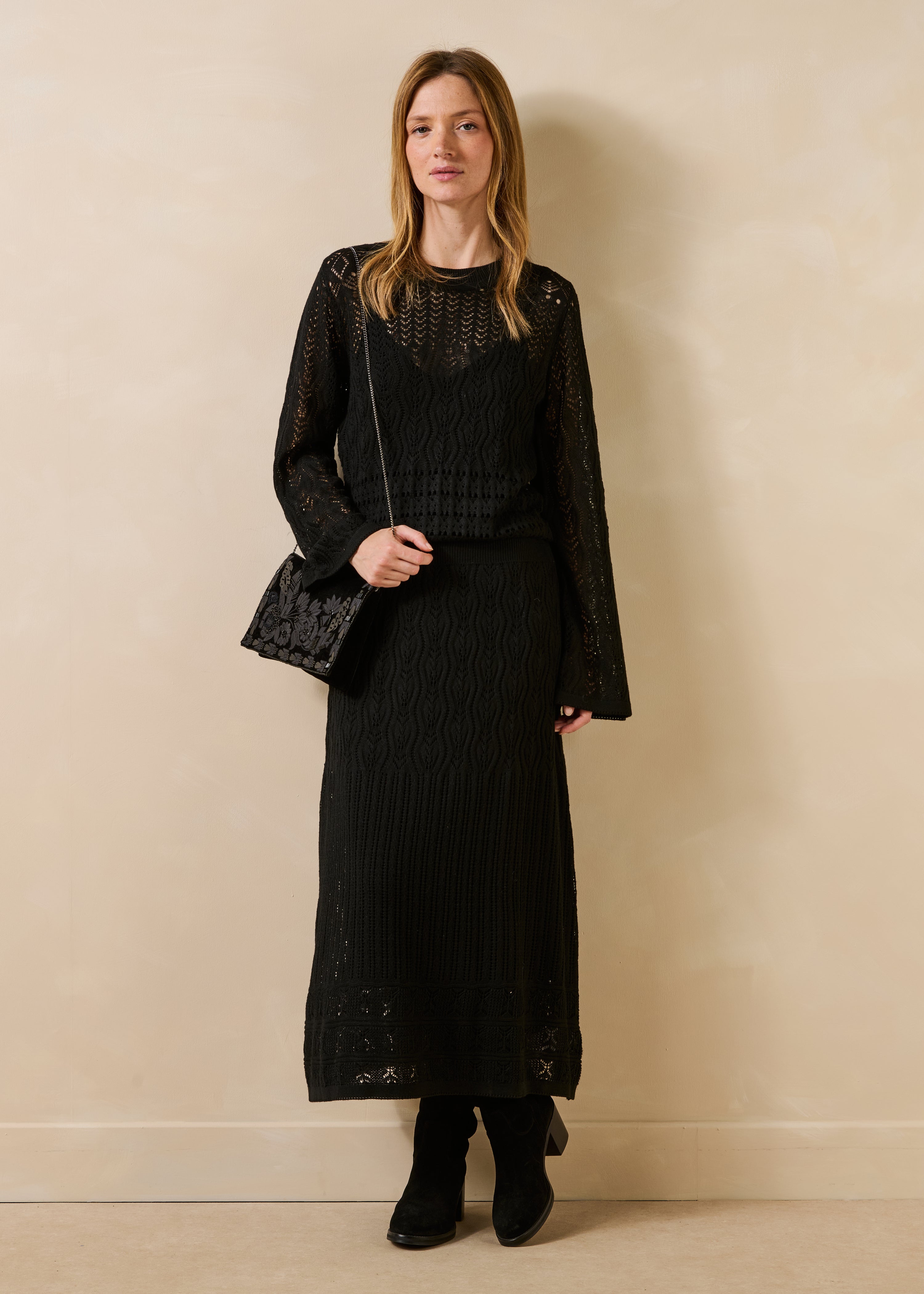 la-f-e-marabout-e-galia-midikleid-schwarz-lochstrick image 2