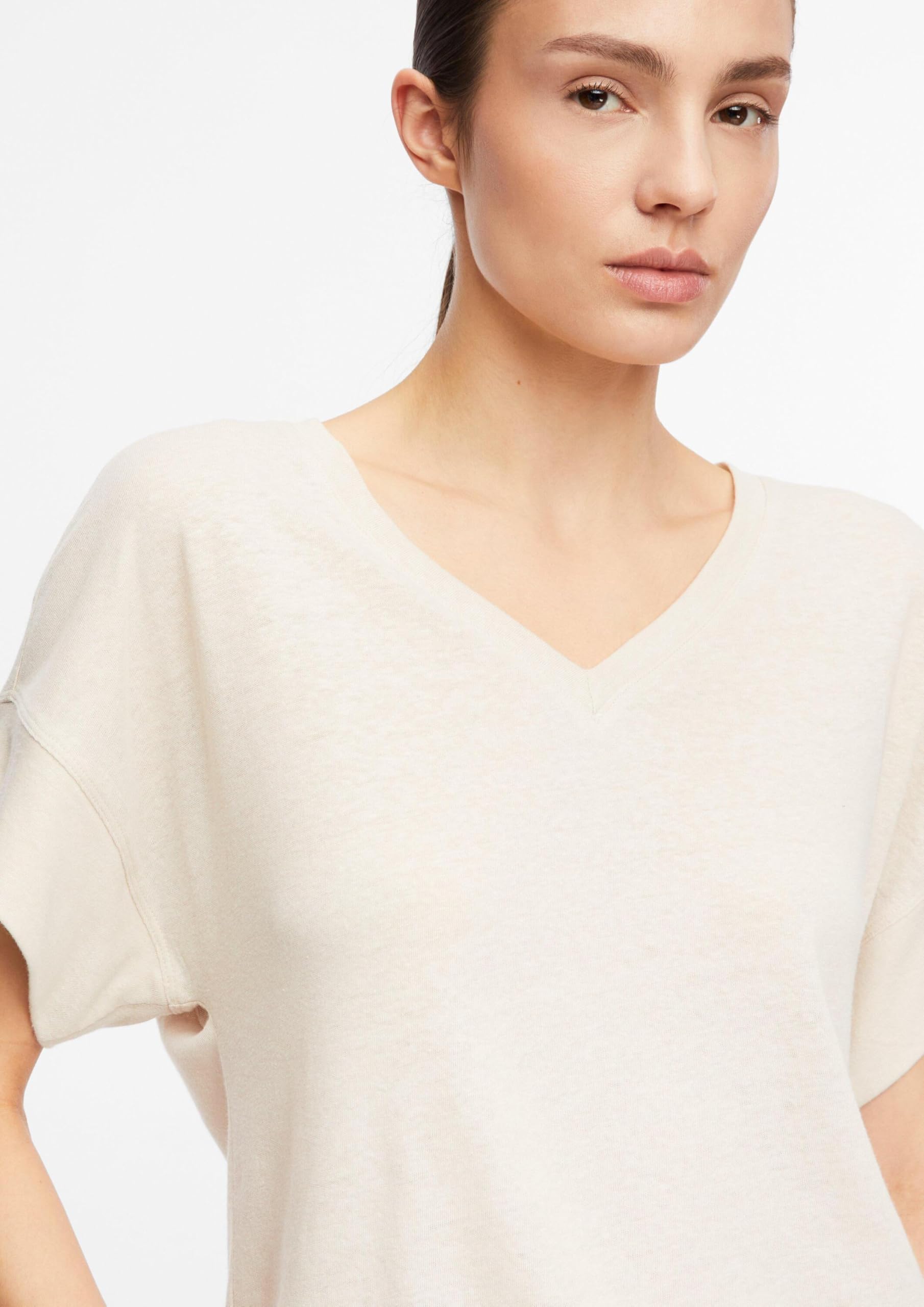 comma-leinenmix-t-shirt-v-ausschnitt-creme image 3