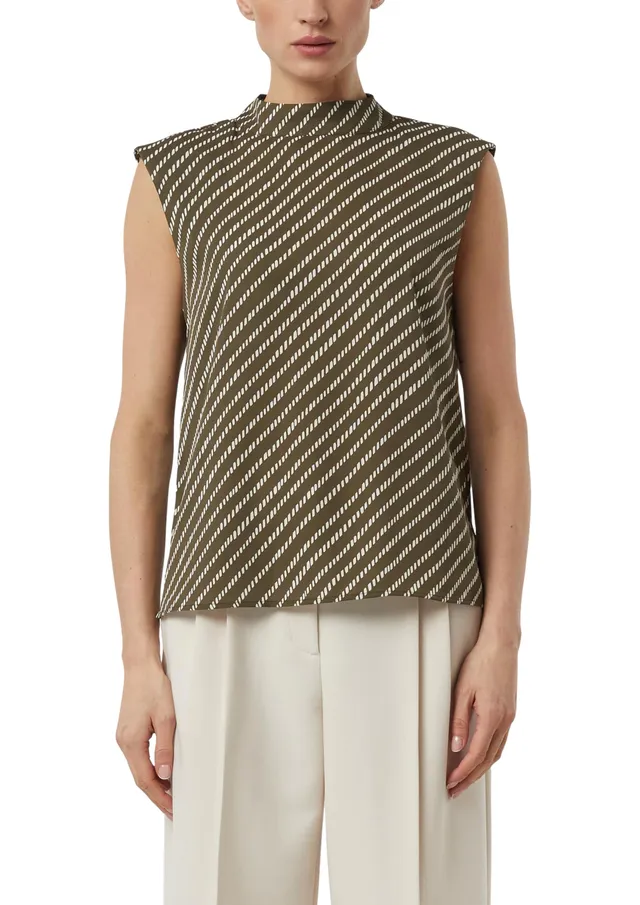 comma-chiffon-bluse-34-gemustert-stehkragen-rmellos image 1