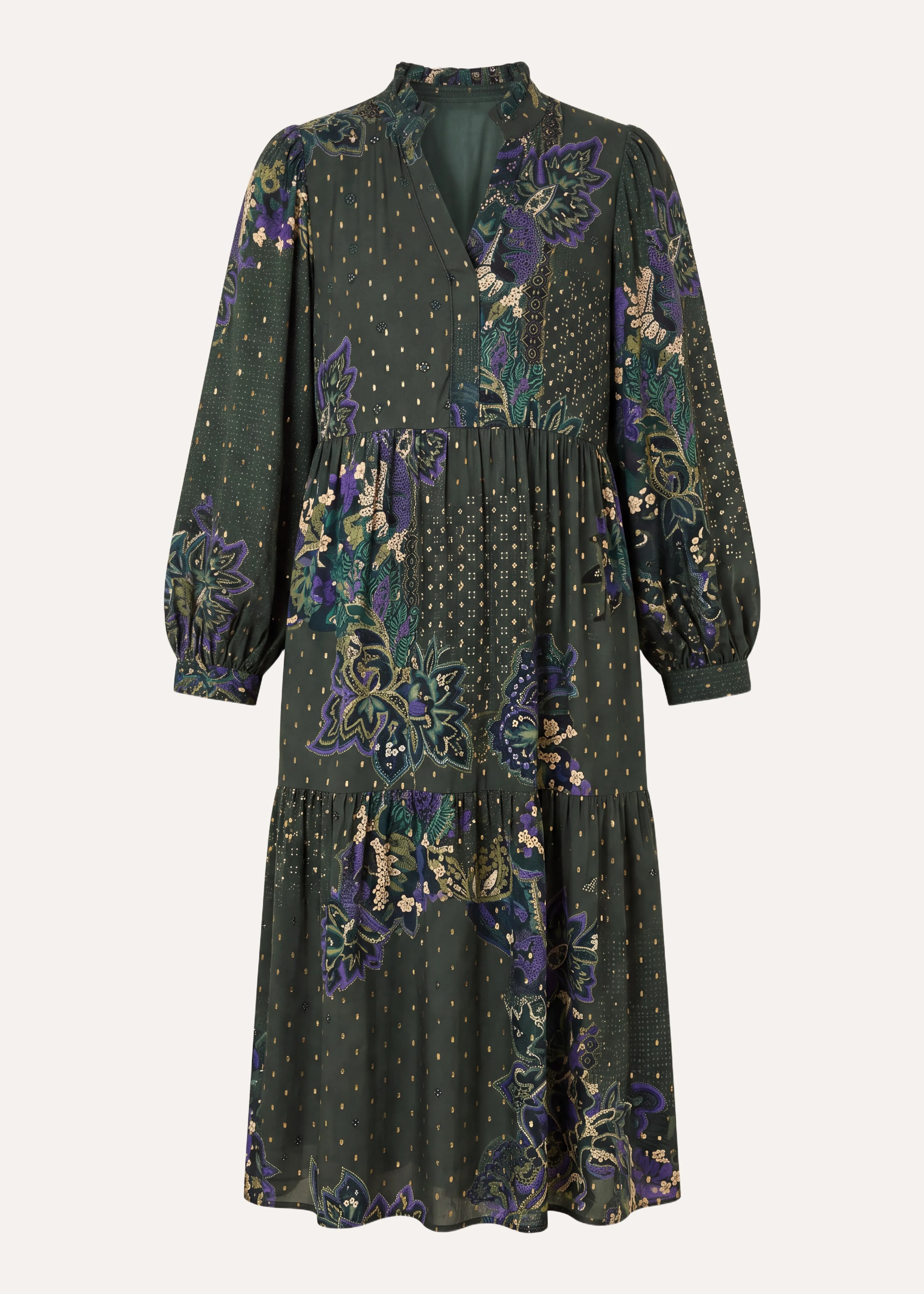 la-f-e-marabout-e-gauffra-kleid-gr-n-lang-gemustert image 6