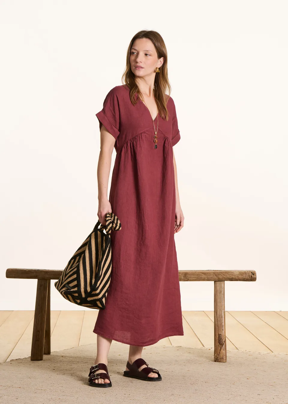 la-f-e-marabout-e-darling-maxikleid-leinen-bordeaux-gr-38 image 1
