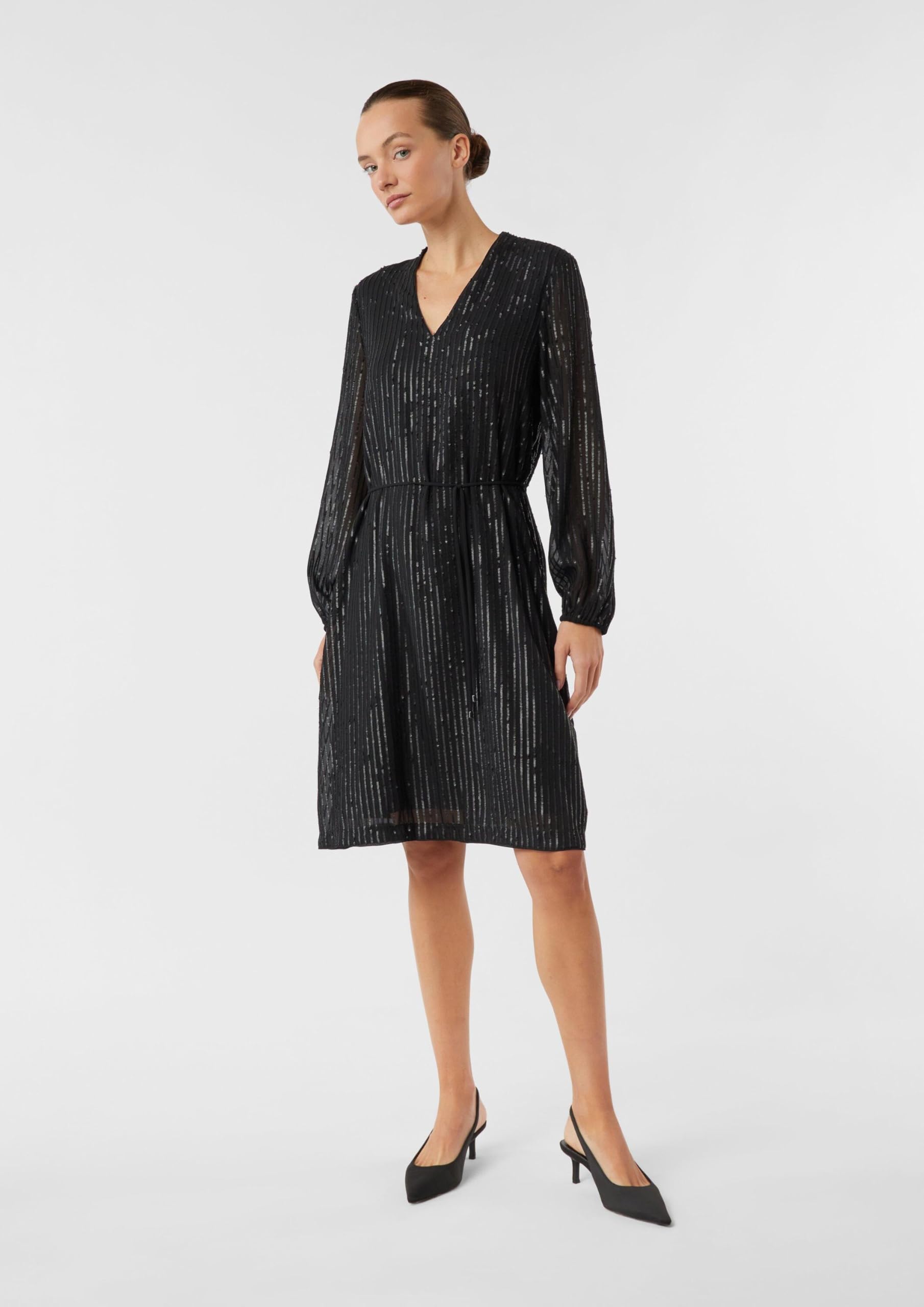 comma-pailletten-kleid-v-ausschnitt-bindeg-rtel-langarm image 7