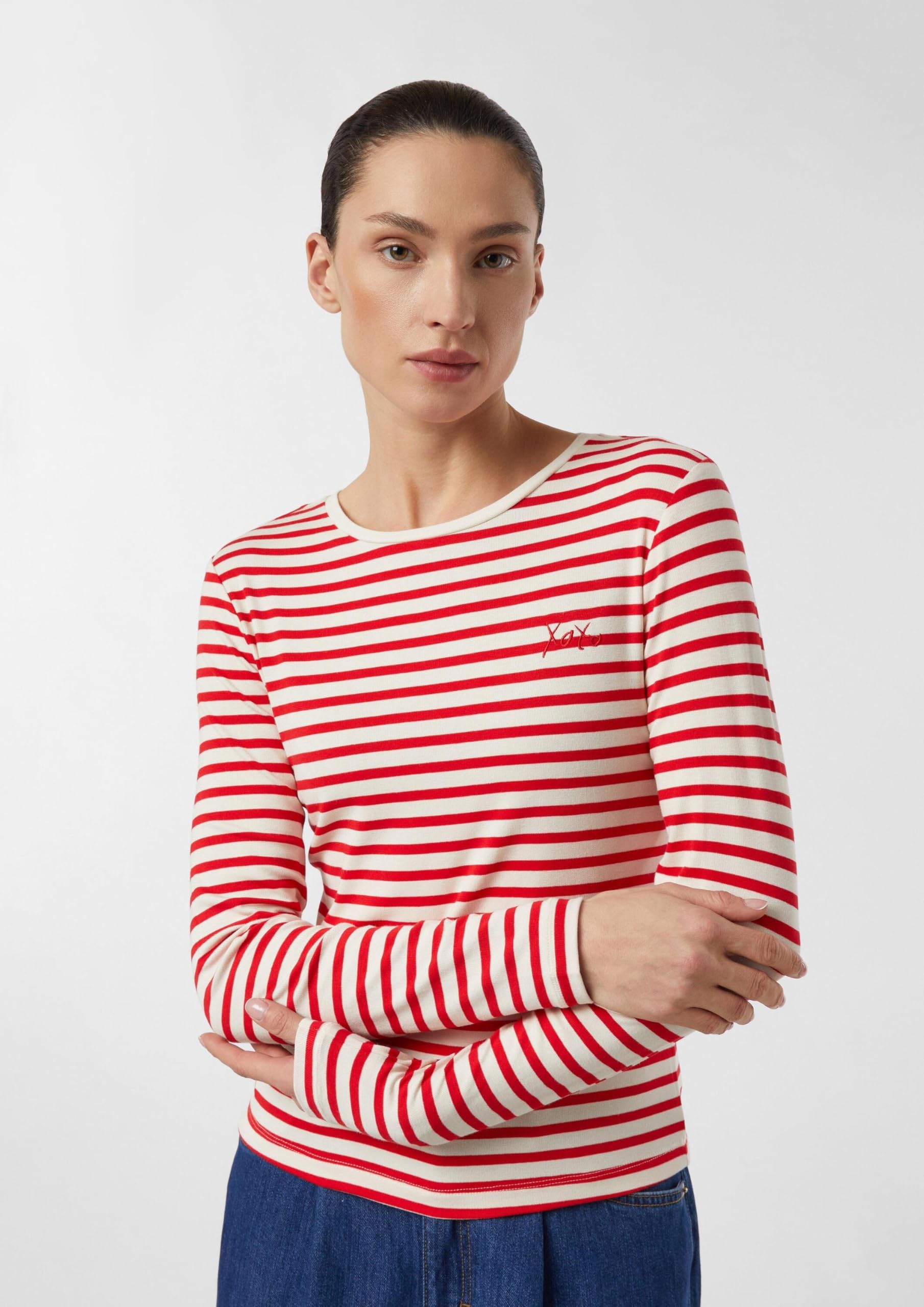 comma-damen-t-shirt-langarm-slim-fit-gestreift-stickerei-gr-40 image 6