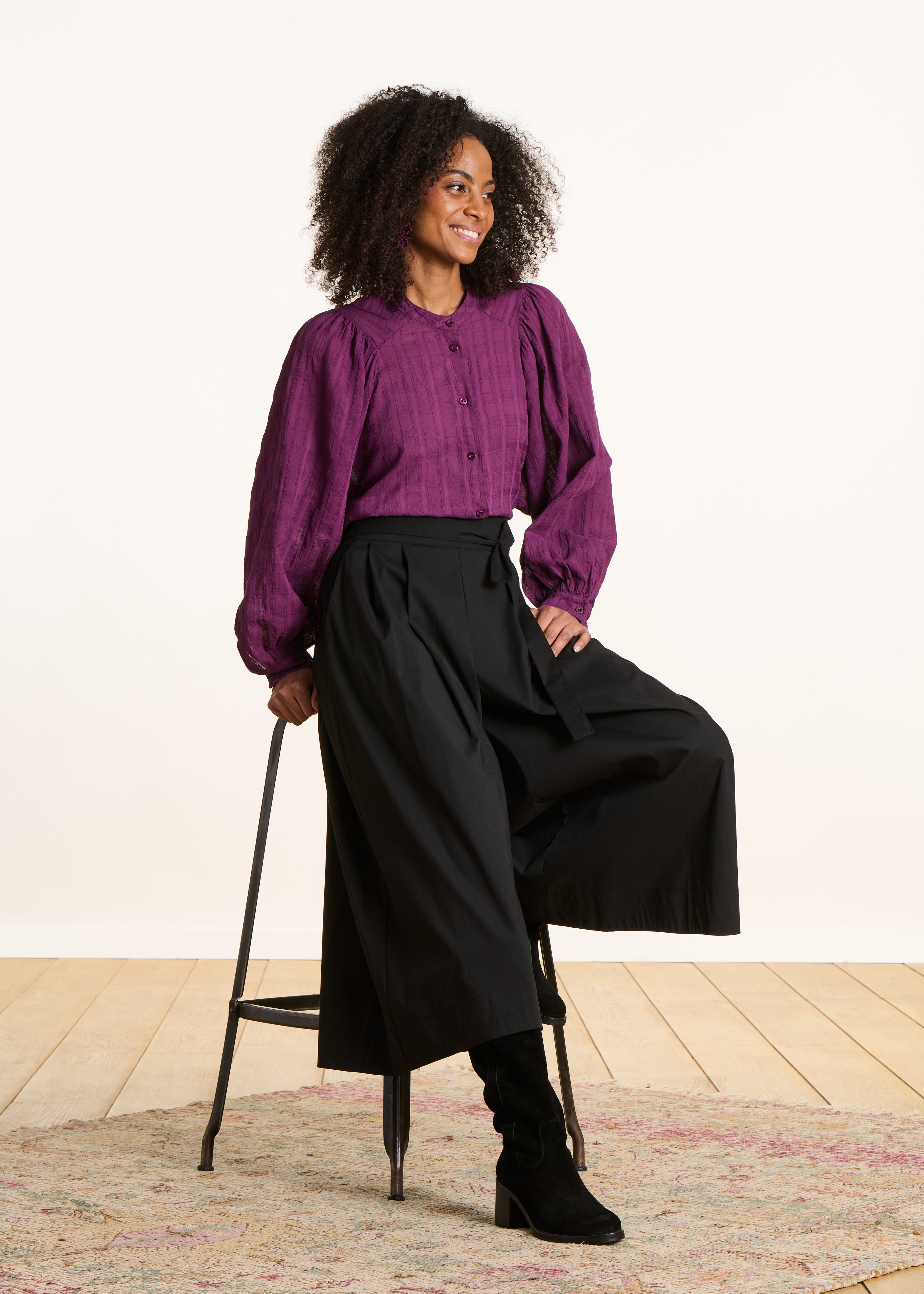 la-f-e-marabout-e-dactus-hose-schwarz-7-8-weit-baumwolle image 1