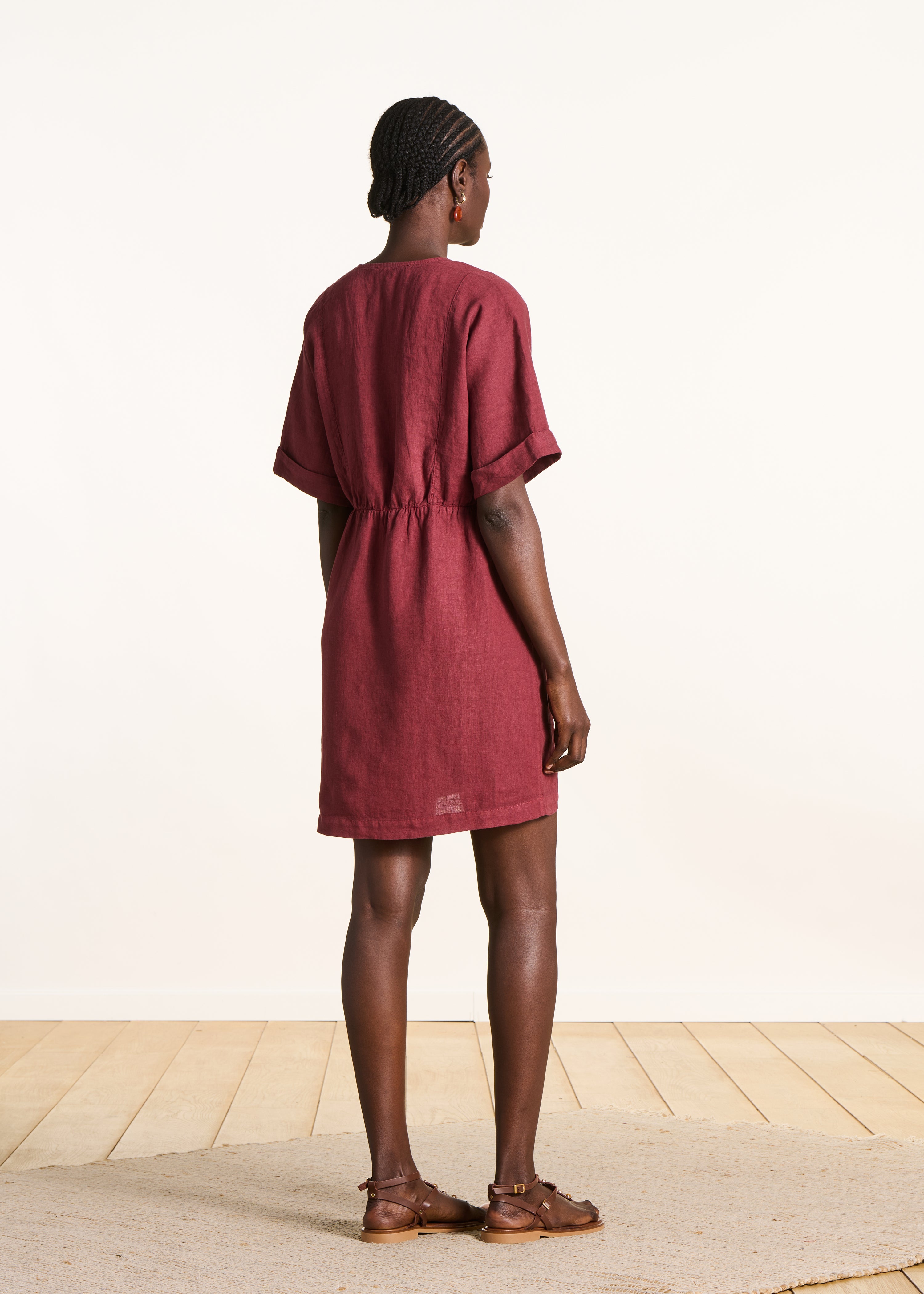la-f-e-marabout-e-flavie-kleid-bordeaux-leinen-kurz image 2