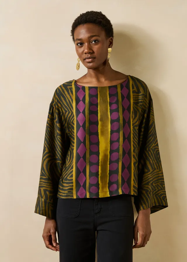 la-f-e-marabout-e-elton-top-schwarz-ocker-zebra-viskose image 1