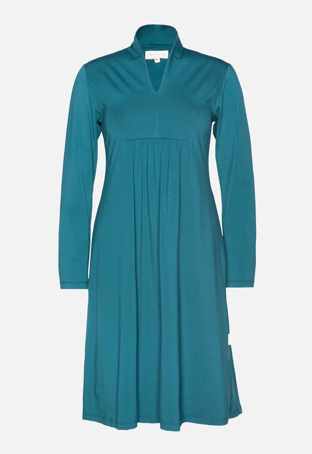 moshiki-dress-i-101-w25dress-g1-jerseykleid-emerald-v-ausschnitt image 1
